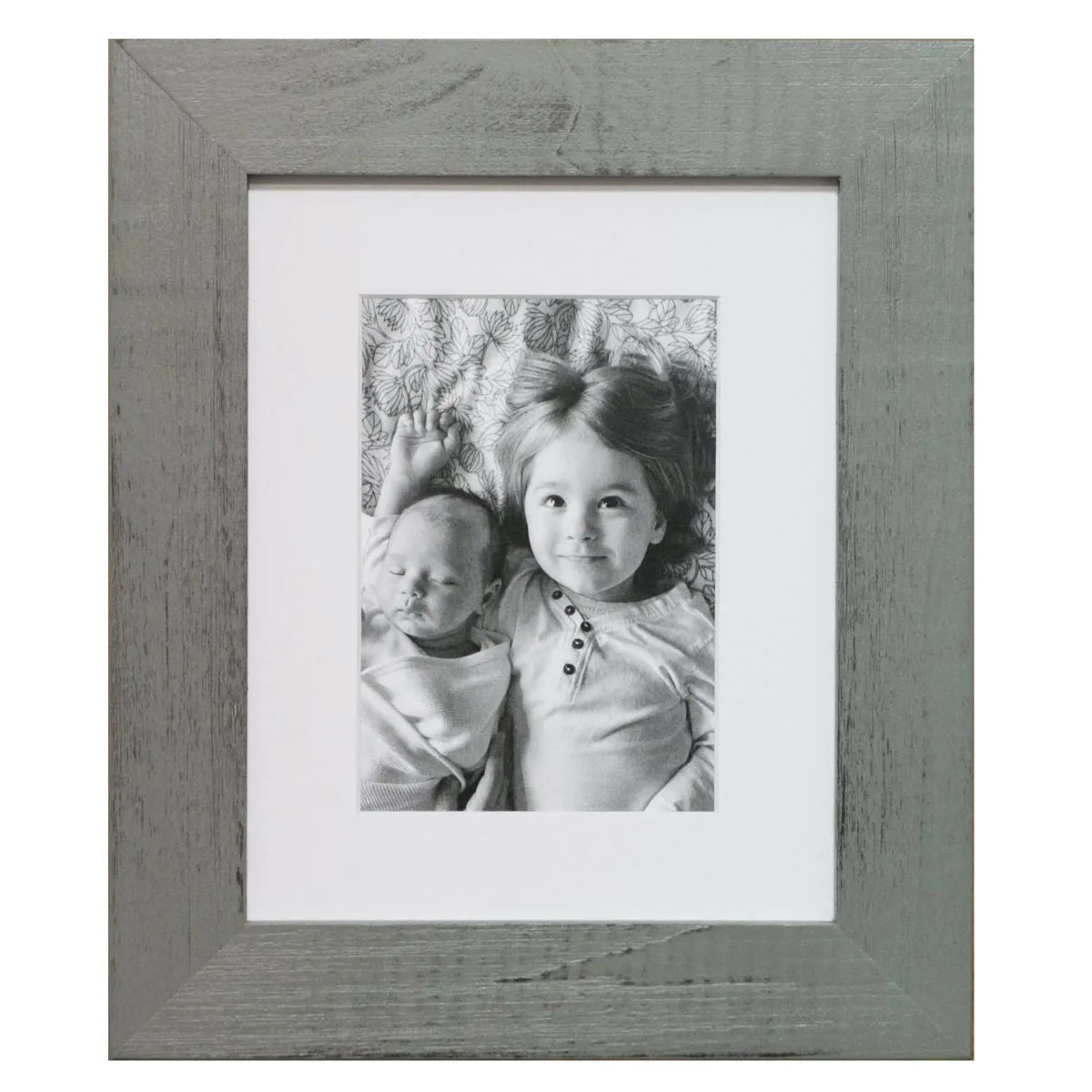 8x10 Grey Distressed Wood Frame, White Mat
