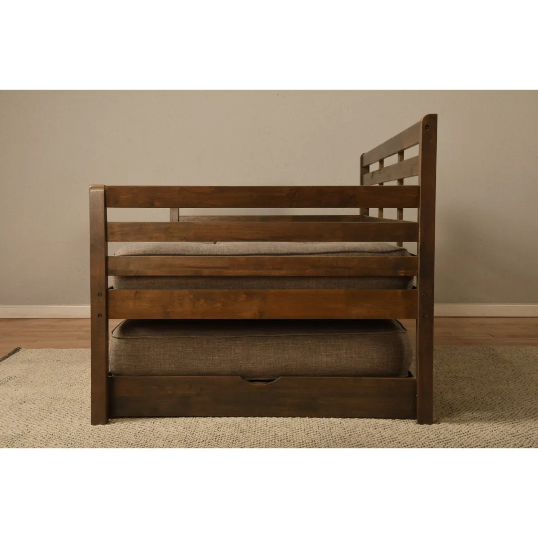 Alhamdi Boho Daybed and Pop-Up Bed with Mattresses Lark Manor™ Frame Color: Rustic Walnut, Mattress Color: Canton Cream