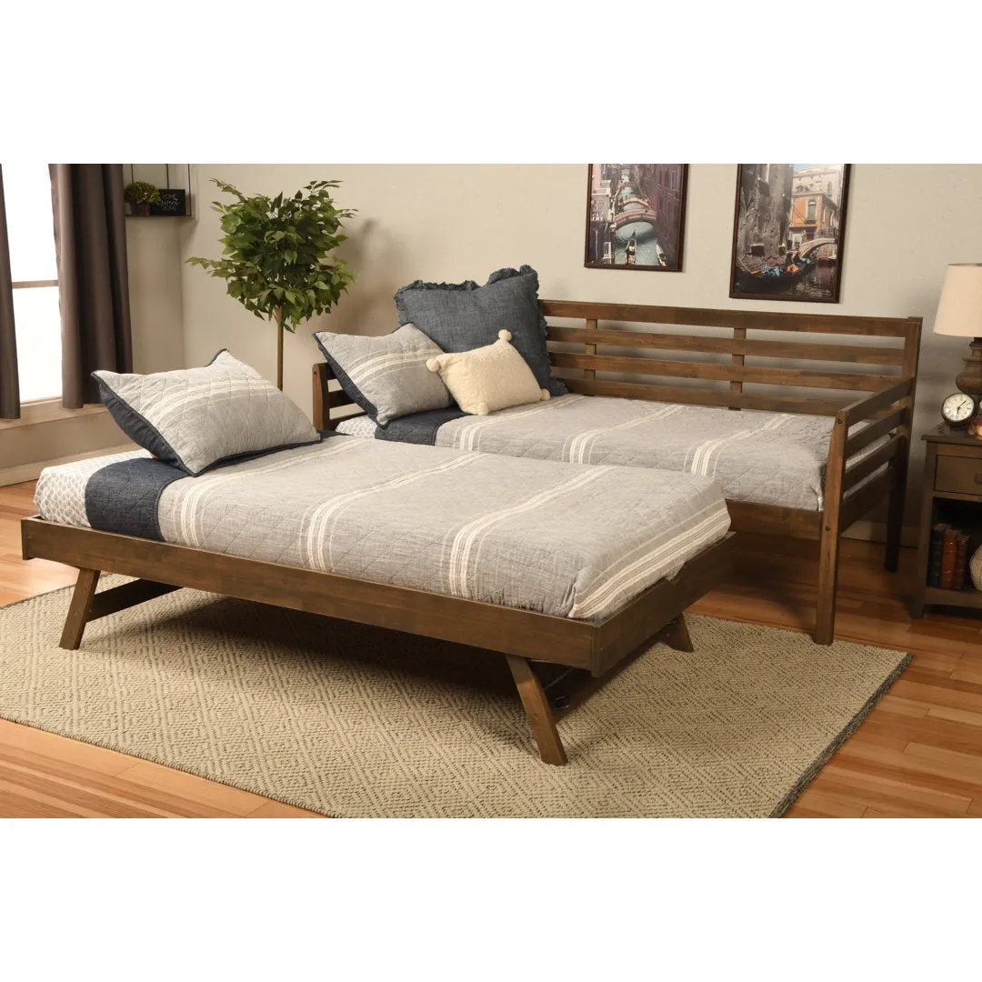 Alhamdi Boho Daybed and Pop-Up Bed with Mattresses Lark Manor™ Frame Color: Rustic Walnut, Mattress Color: Canton Cream
