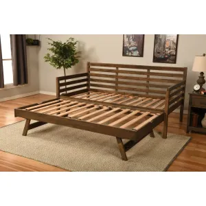 Alhamdi Boho Daybed and Pop-Up Bed with Mattresses Lark Manor™ Frame Color: Rustic Walnut, Mattress Color: Canton Cream