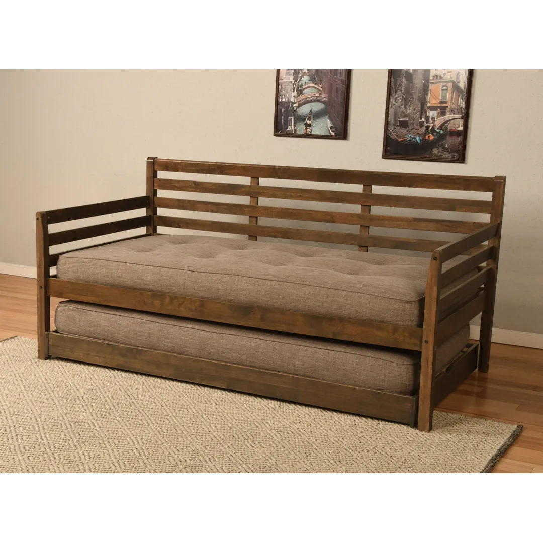Alhamdi Boho Daybed and Pop-Up Bed with Mattresses Lark Manor™ Frame Color: Rustic Walnut, Mattress Color: Canton Cream