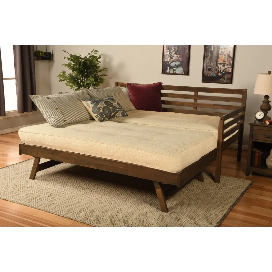 Alhamdi Boho Daybed and Pop-Up Bed with Mattresses Lark Manor™ Frame Color: Rustic Walnut, Mattress Color: Canton Cream