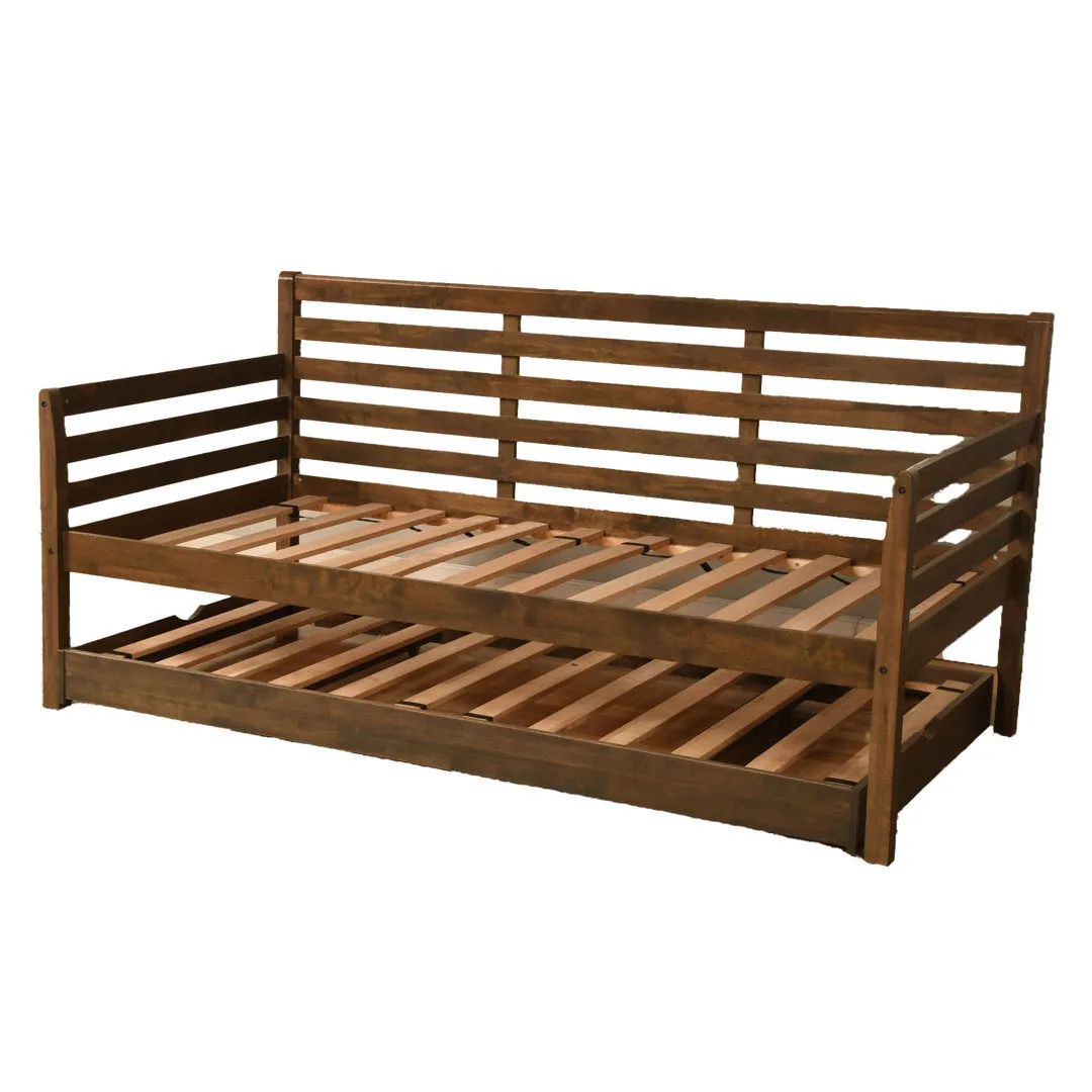 Alhamdi Boho Daybed and Pop-Up Bed with Mattresses Lark Manor™ Frame Color: Rustic Walnut, Mattress Color: Canton Cream
