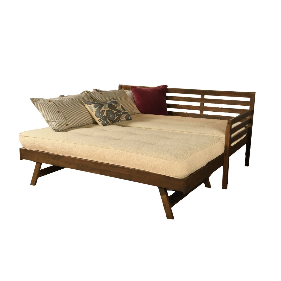Alhamdi Boho Daybed and Pop-Up Bed with Mattresses Lark Manor™ Frame Color: Rustic Walnut, Mattress Color: Canton Cream