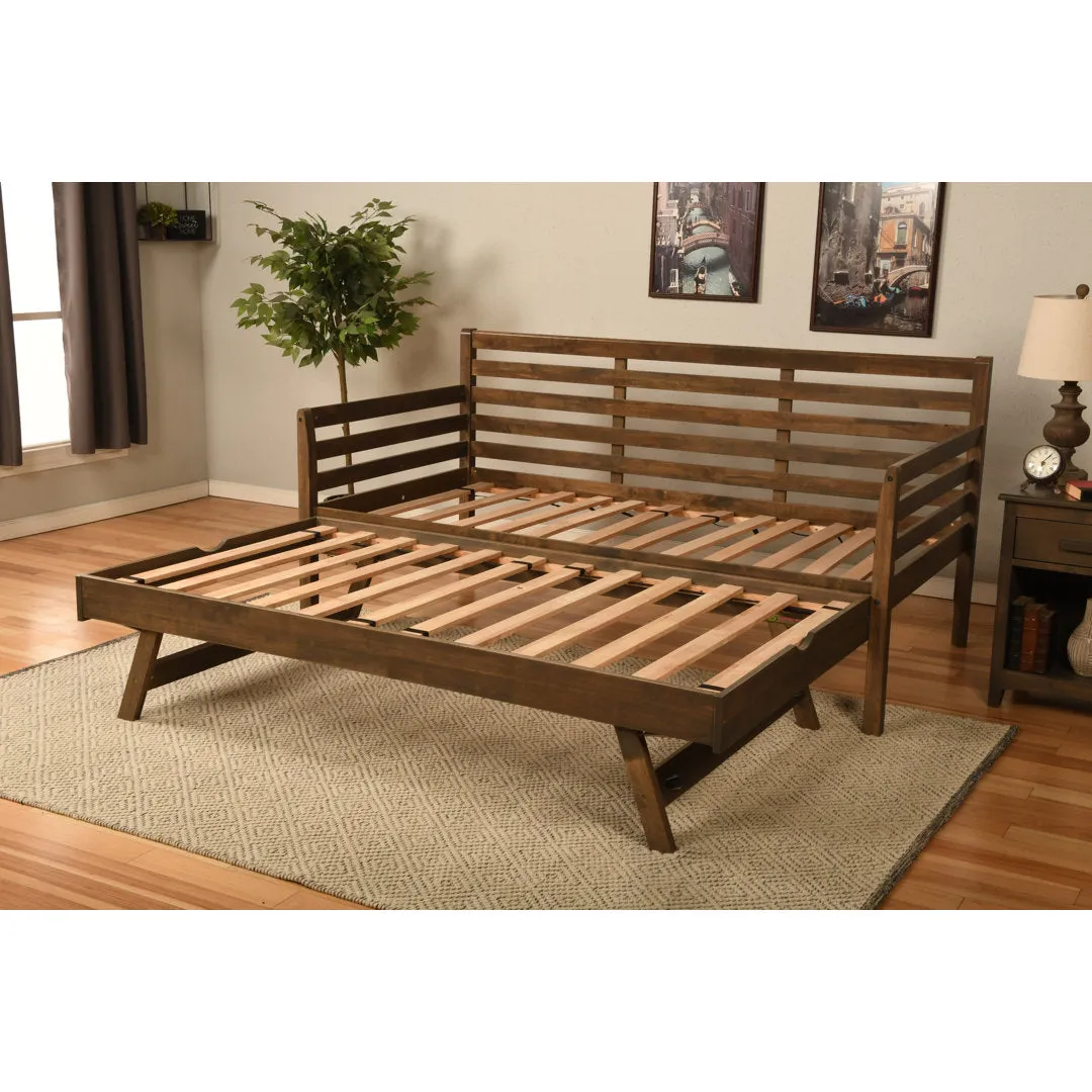 Alhamdi Boho Daybed and Pop-Up Bed with Mattresses Lark Manor™ Frame Color: Rustic Walnut, Mattress Color: Canton Cream