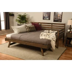 Alhamdi Boho Daybed and Pop-Up Bed with Mattresses Lark Manor™ Frame Color: Rustic Walnut, Mattress Color: Linen Charcoal