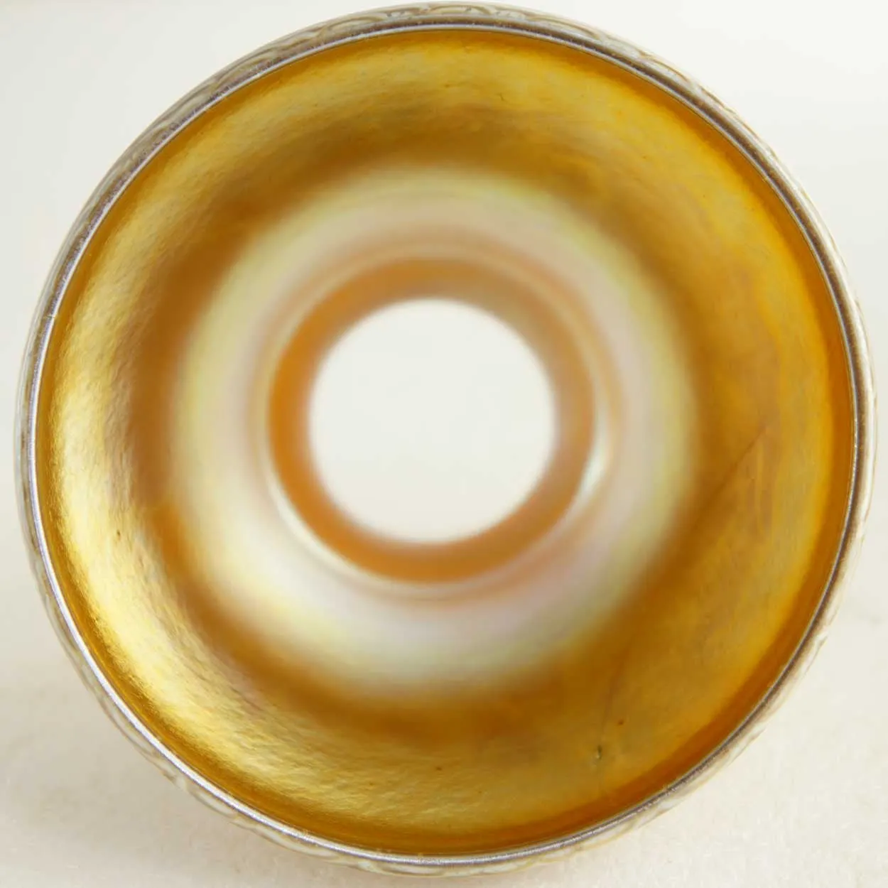 American Fostoria Art Glass Zipper Pattern Iridescent Gold Lamp Shade