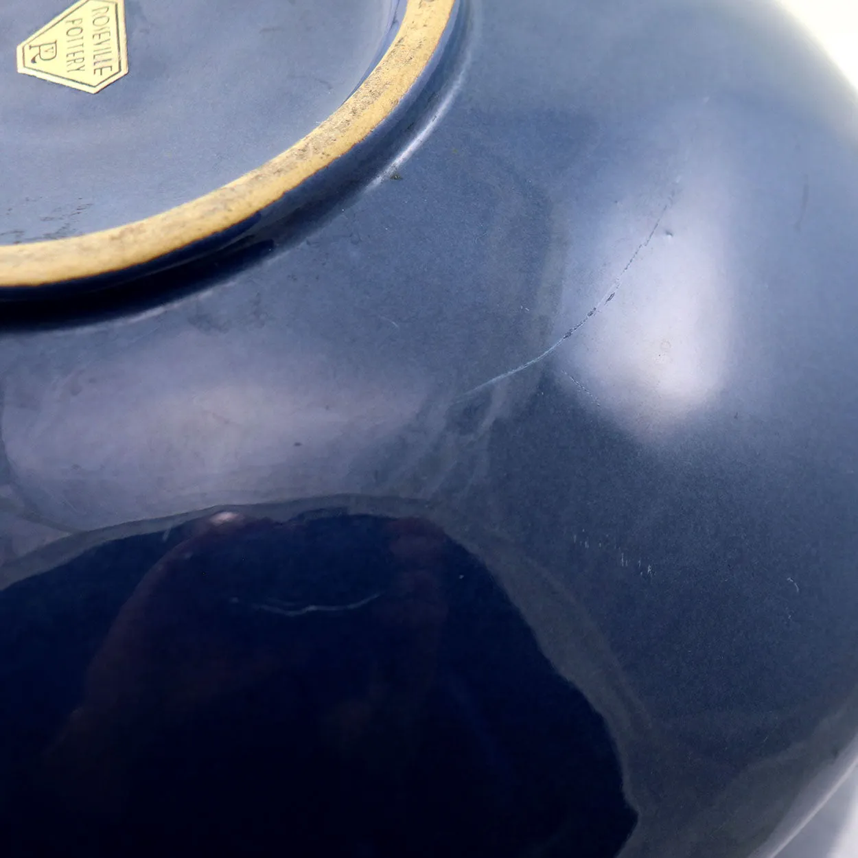 American Roseville Artcraft Pattern Glossy Blue Glaze Pottery Bowl / Planter