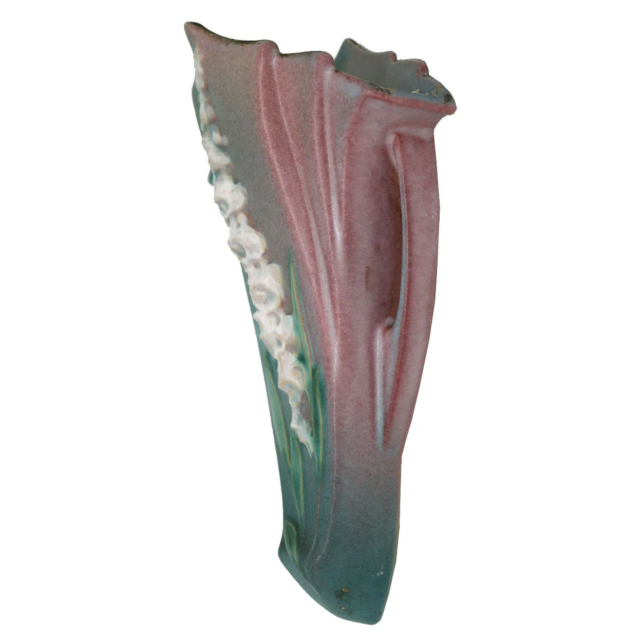 American Roseville Pottery Foxglove Green and Dusty Rose Wall Pocket