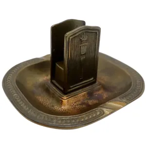 American Tiffany Studios Bronze Matchbox Holder and Ashtray Stand