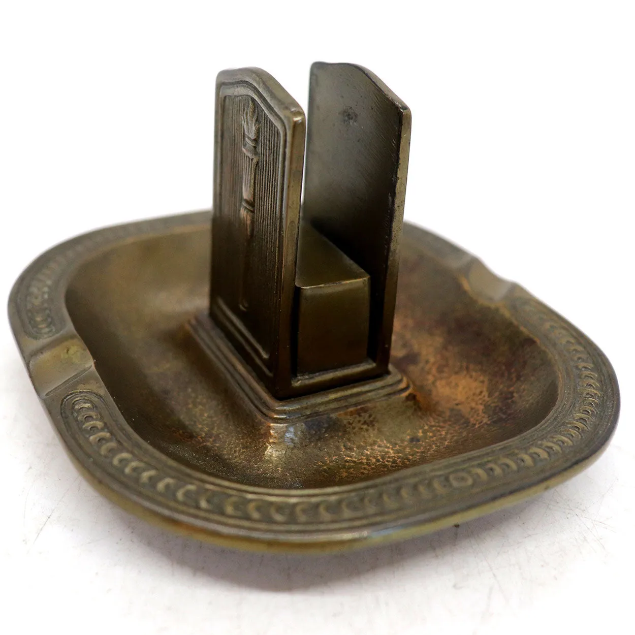 American Tiffany Studios Bronze Matchbox Holder and Ashtray Stand
