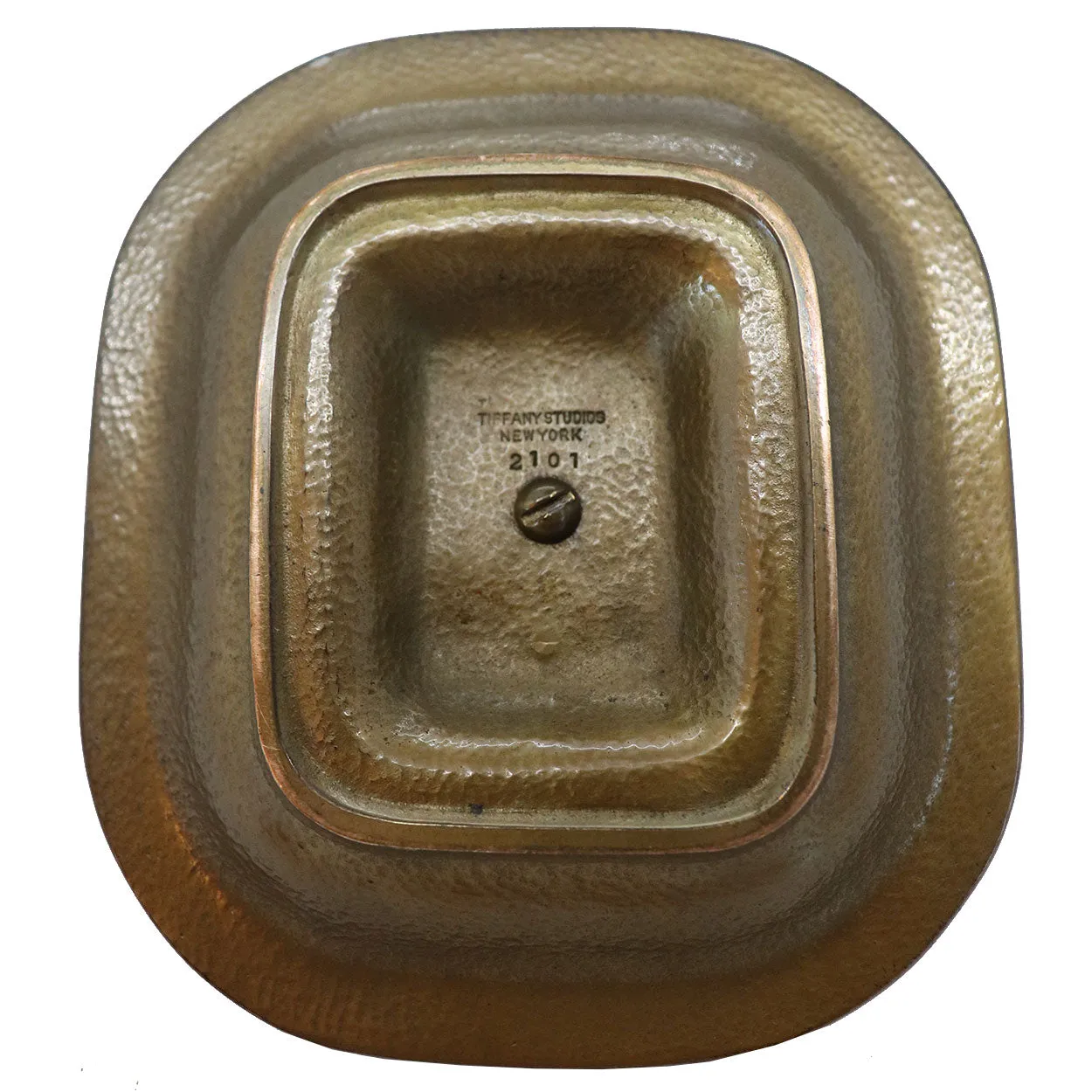 American Tiffany Studios Bronze Matchbox Holder and Ashtray Stand
