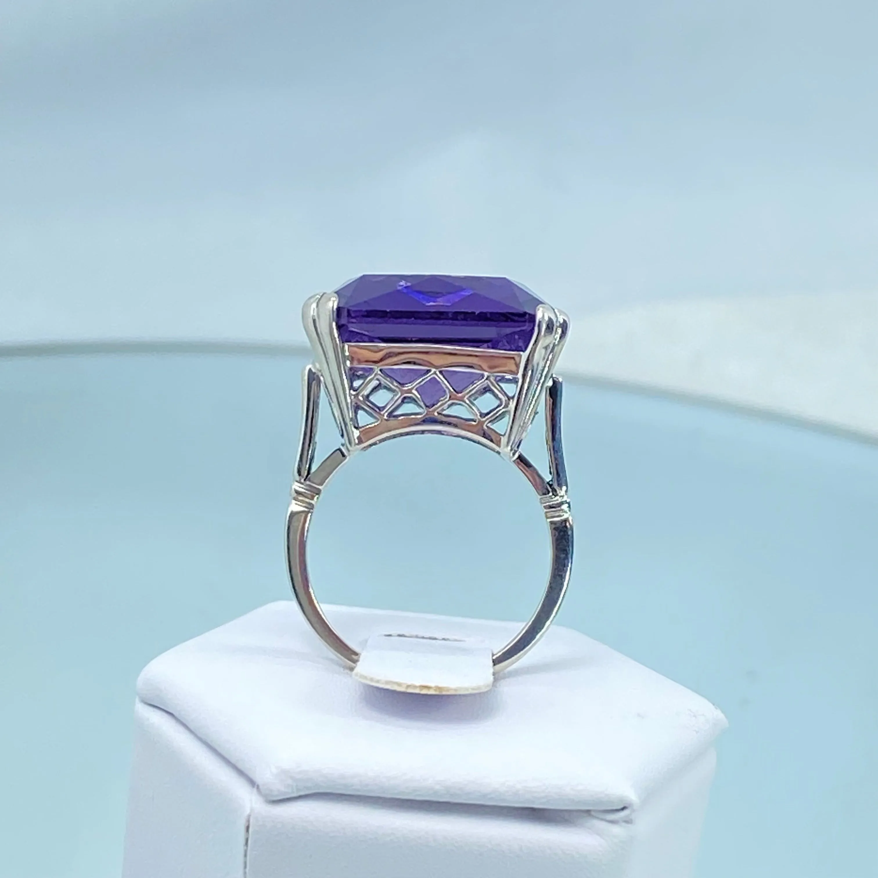 Amethyst Ring, Size 6, Big 20ct Huge Square Gem, Vintage Jewelry #D1 - Ready to Ship