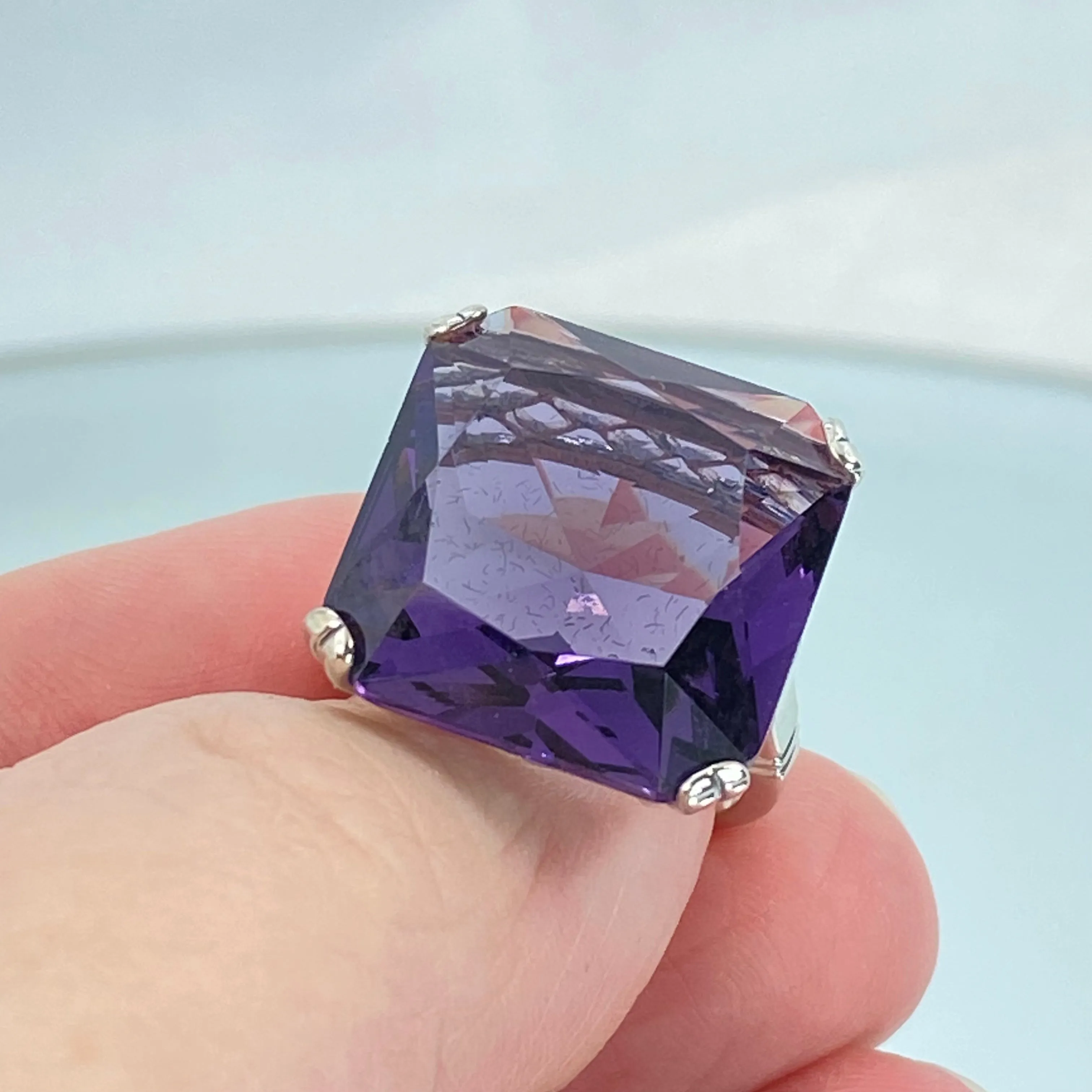 Amethyst Ring, Size 6, Big 20ct Huge Square Gem, Vintage Jewelry #D1 - Ready to Ship