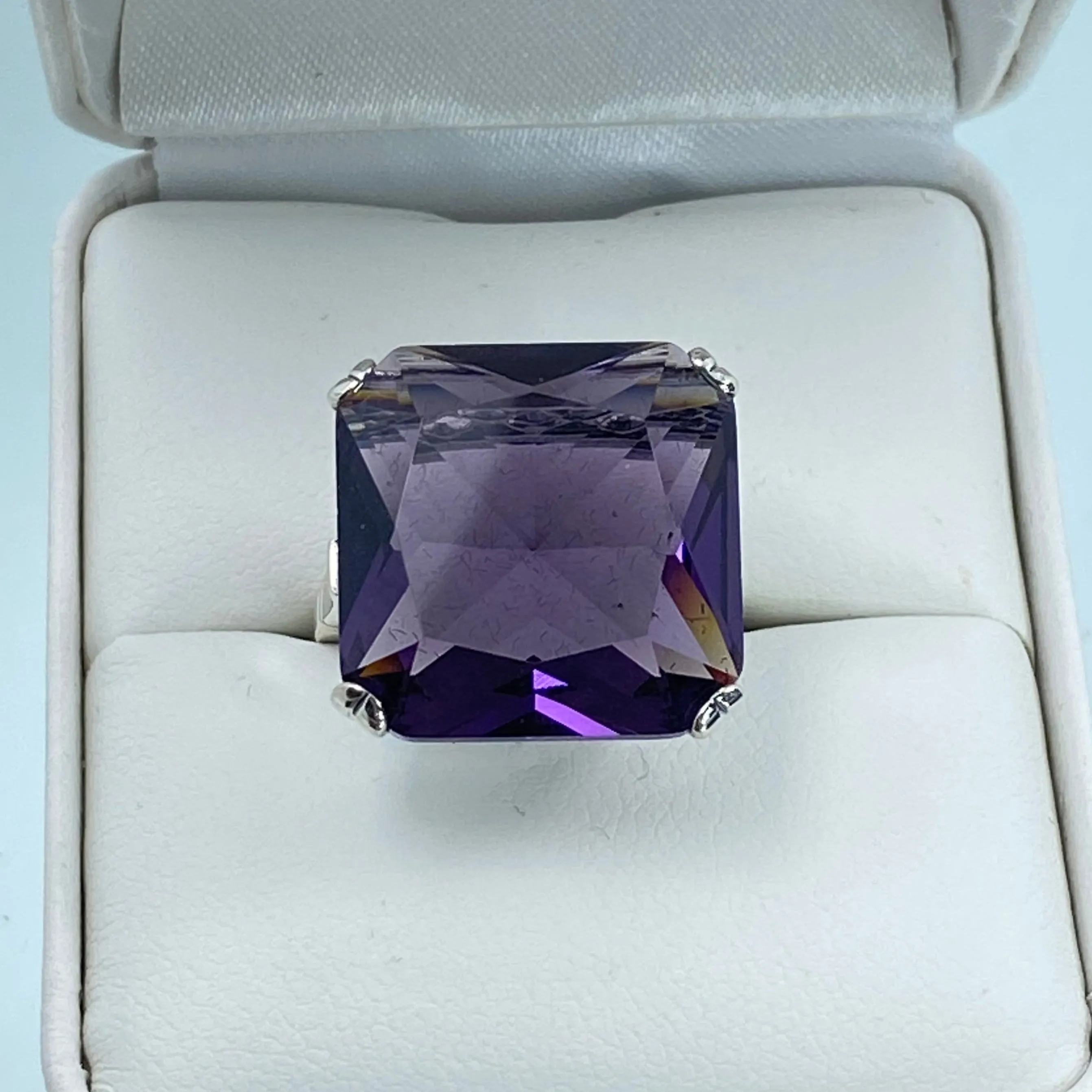 Amethyst Ring, Size 6, Big 20ct Huge Square Gem, Vintage Jewelry #D1 - Ready to Ship