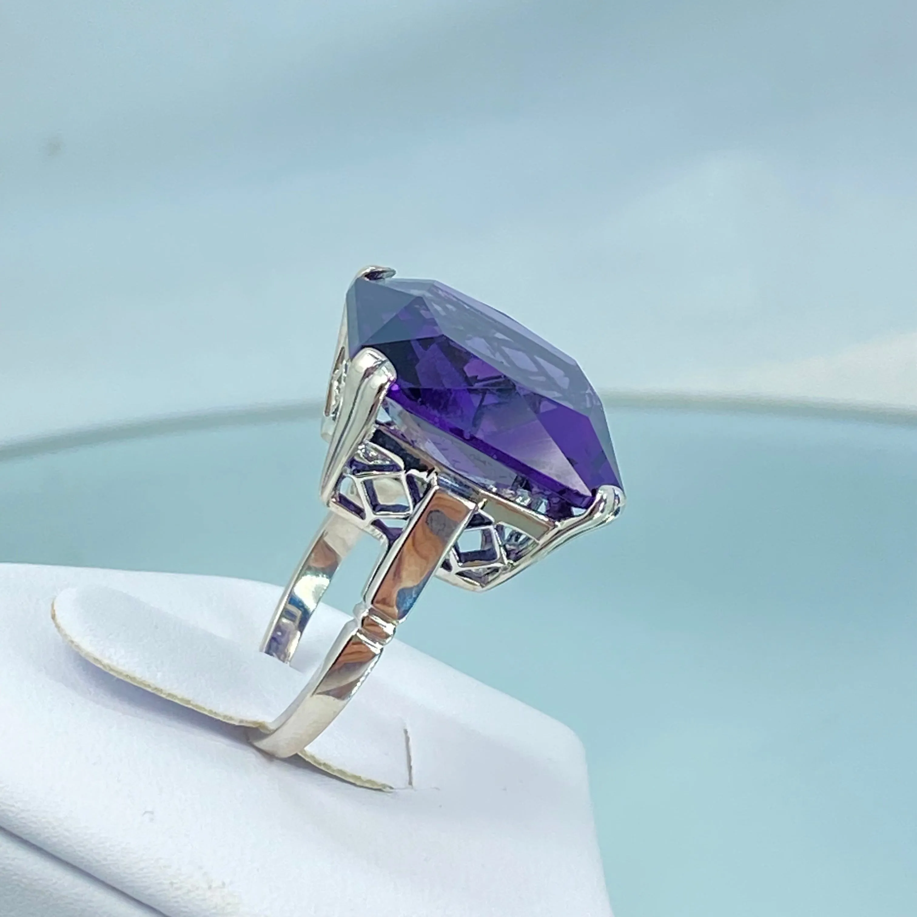 Amethyst Ring, Size 6, Big 20ct Huge Square Gem, Vintage Jewelry #D1 - Ready to Ship