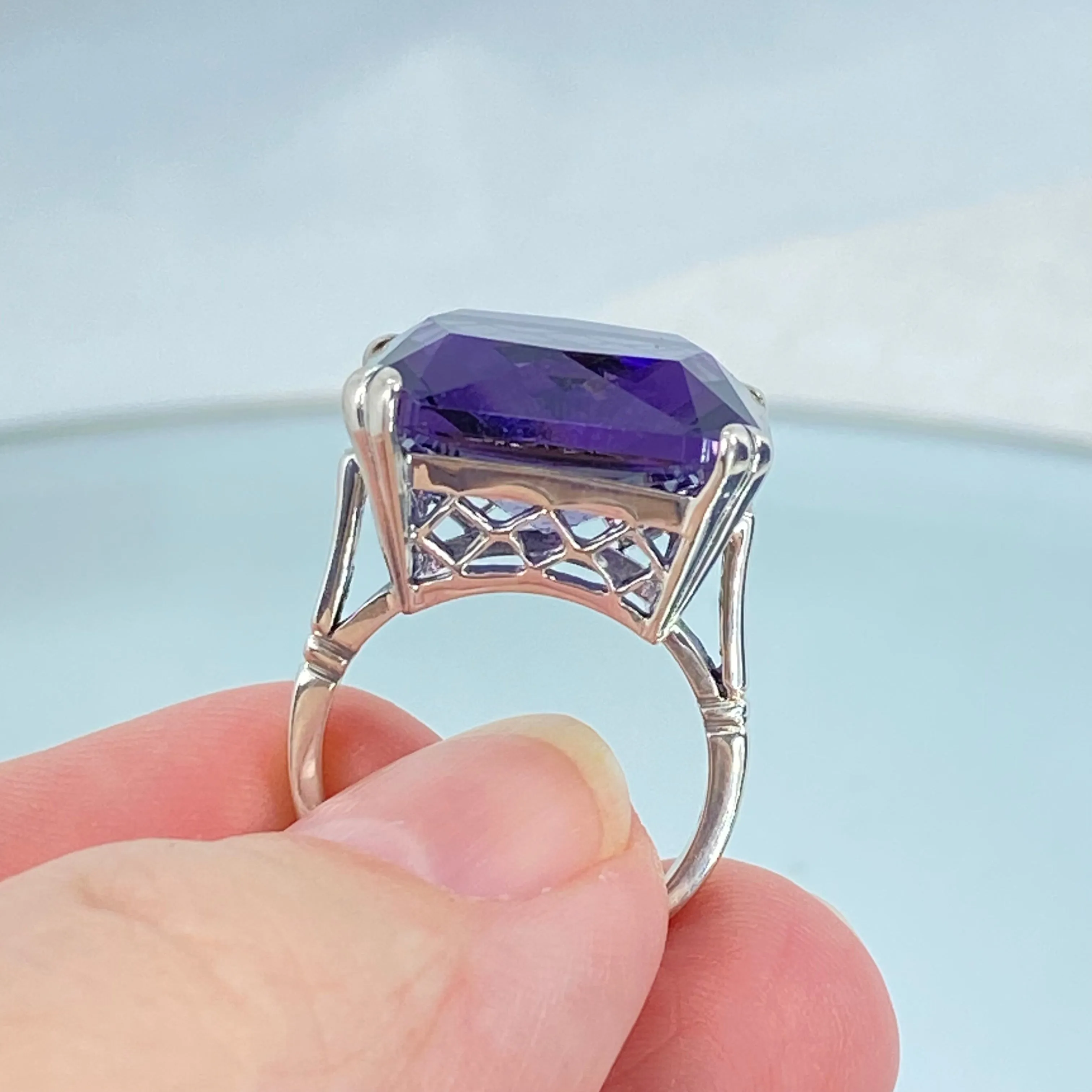 Amethyst Ring, Size 6, Big 20ct Huge Square Gem, Vintage Jewelry #D1 - Ready to Ship