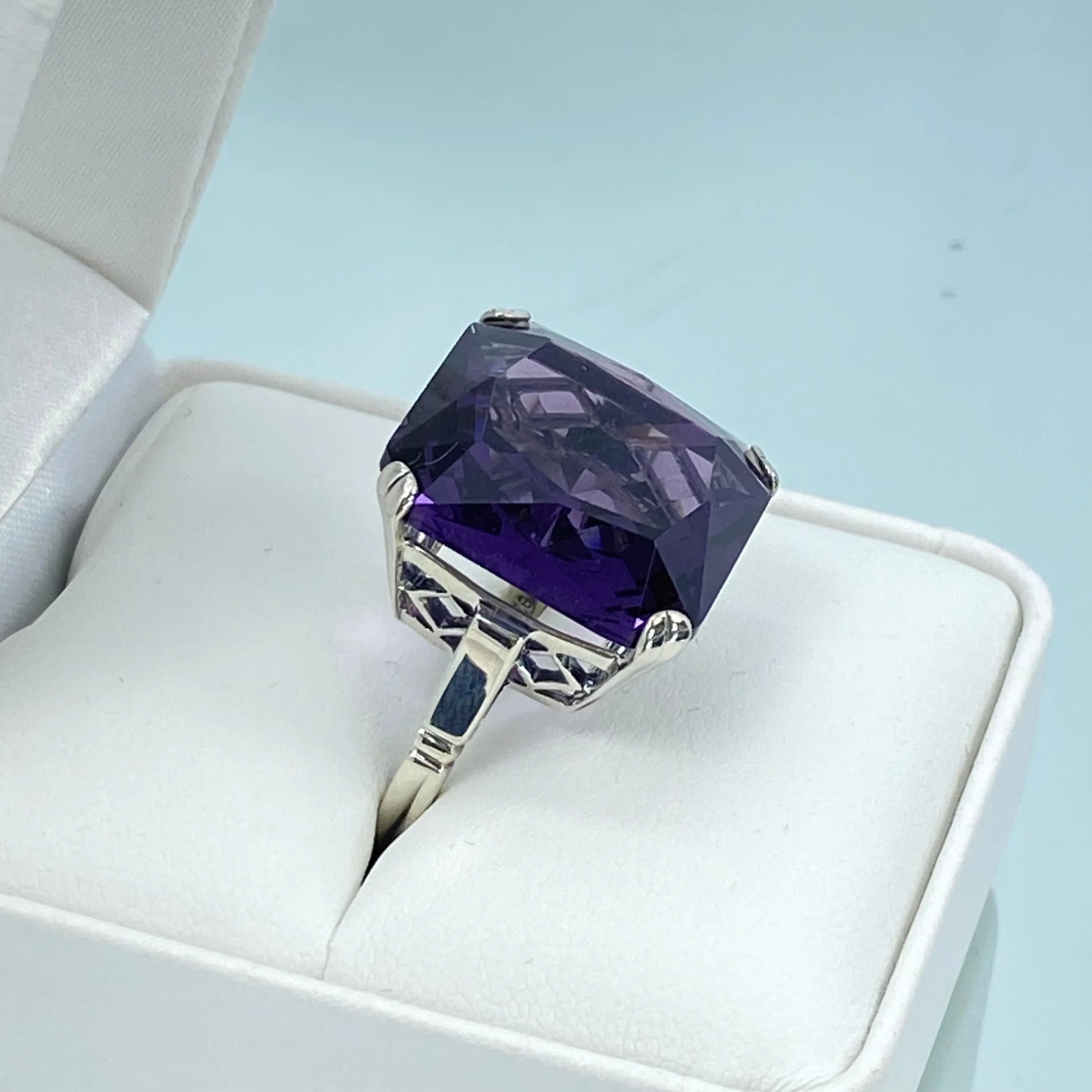 Amethyst Ring, Size 6, Big 20ct Huge Square Gem, Vintage Jewelry #D1 - Ready to Ship