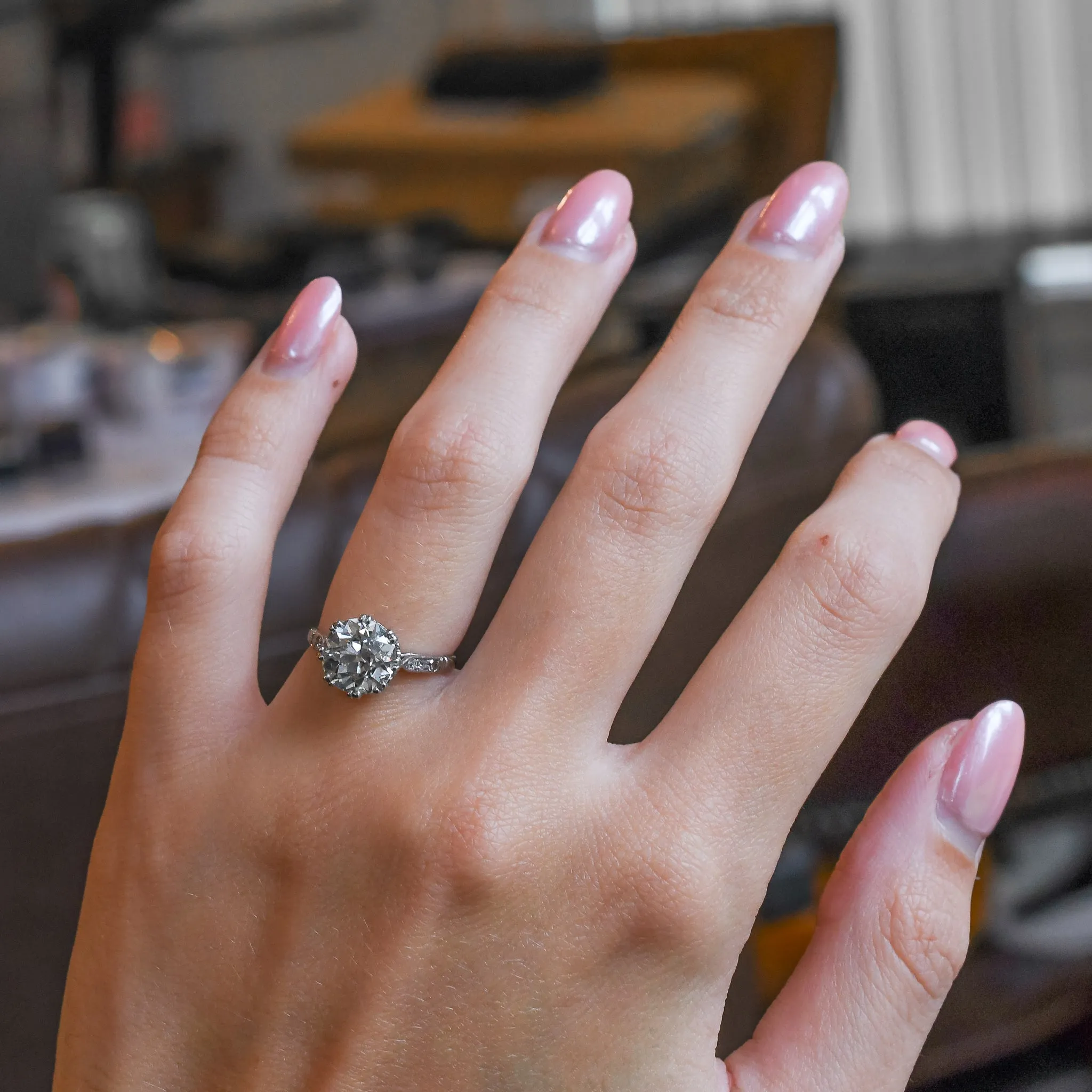 Antique 3.1ct Old European Cut Diamond Solitaire Engagement Ring