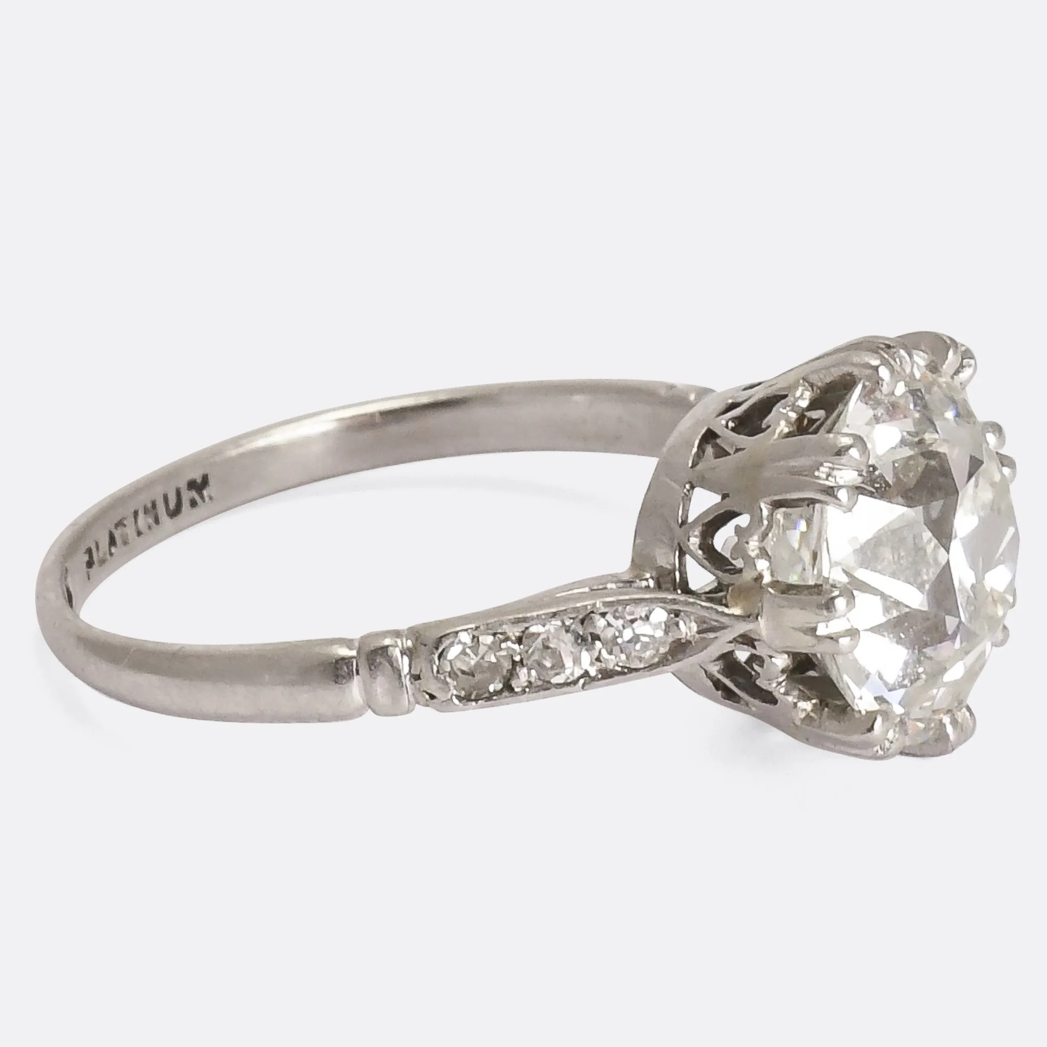 Antique 3.1ct Old European Cut Diamond Solitaire Engagement Ring