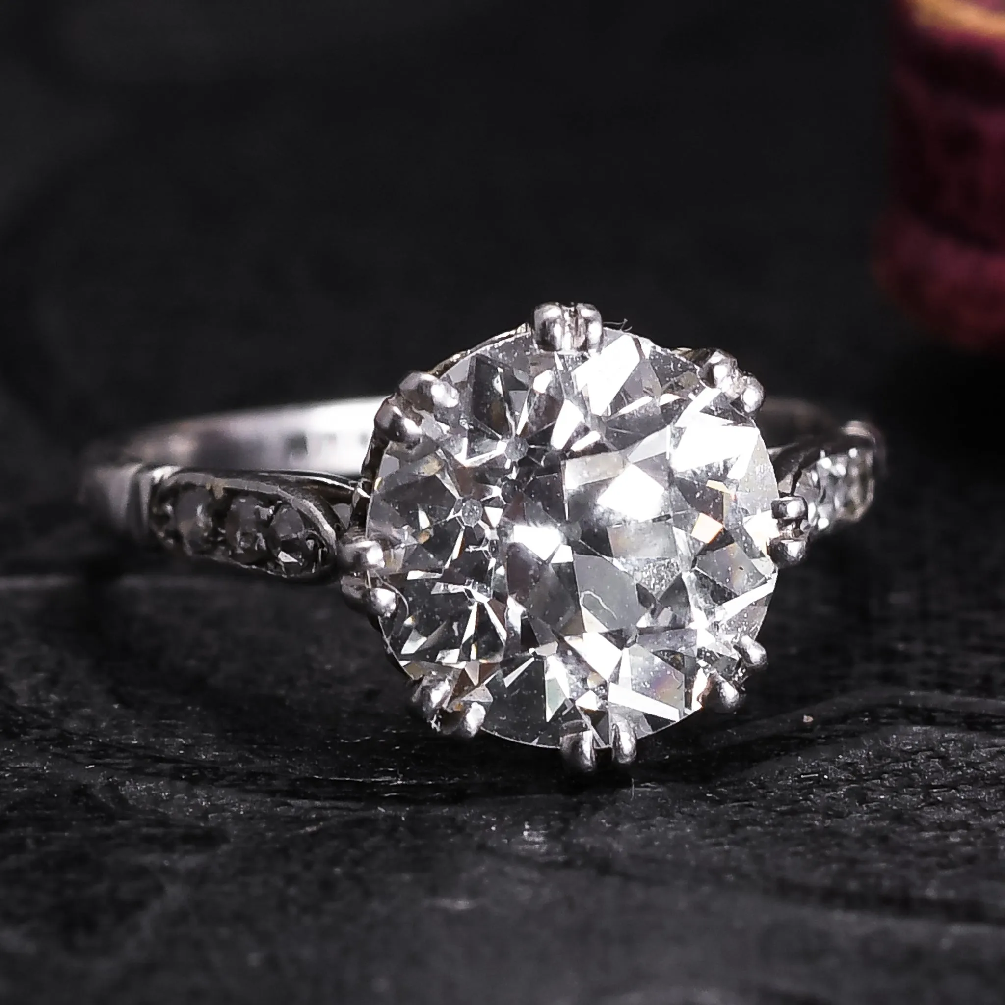 Antique 3.1ct Old European Cut Diamond Solitaire Engagement Ring
