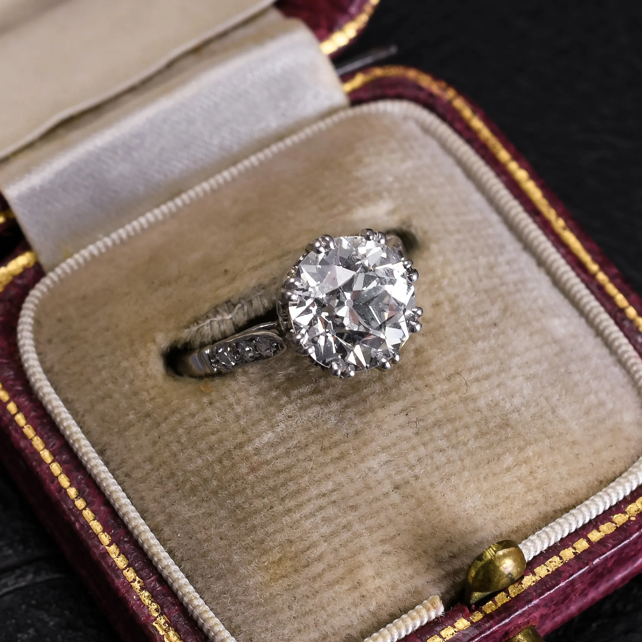 Antique 3.1ct Old European Cut Diamond Solitaire Engagement Ring