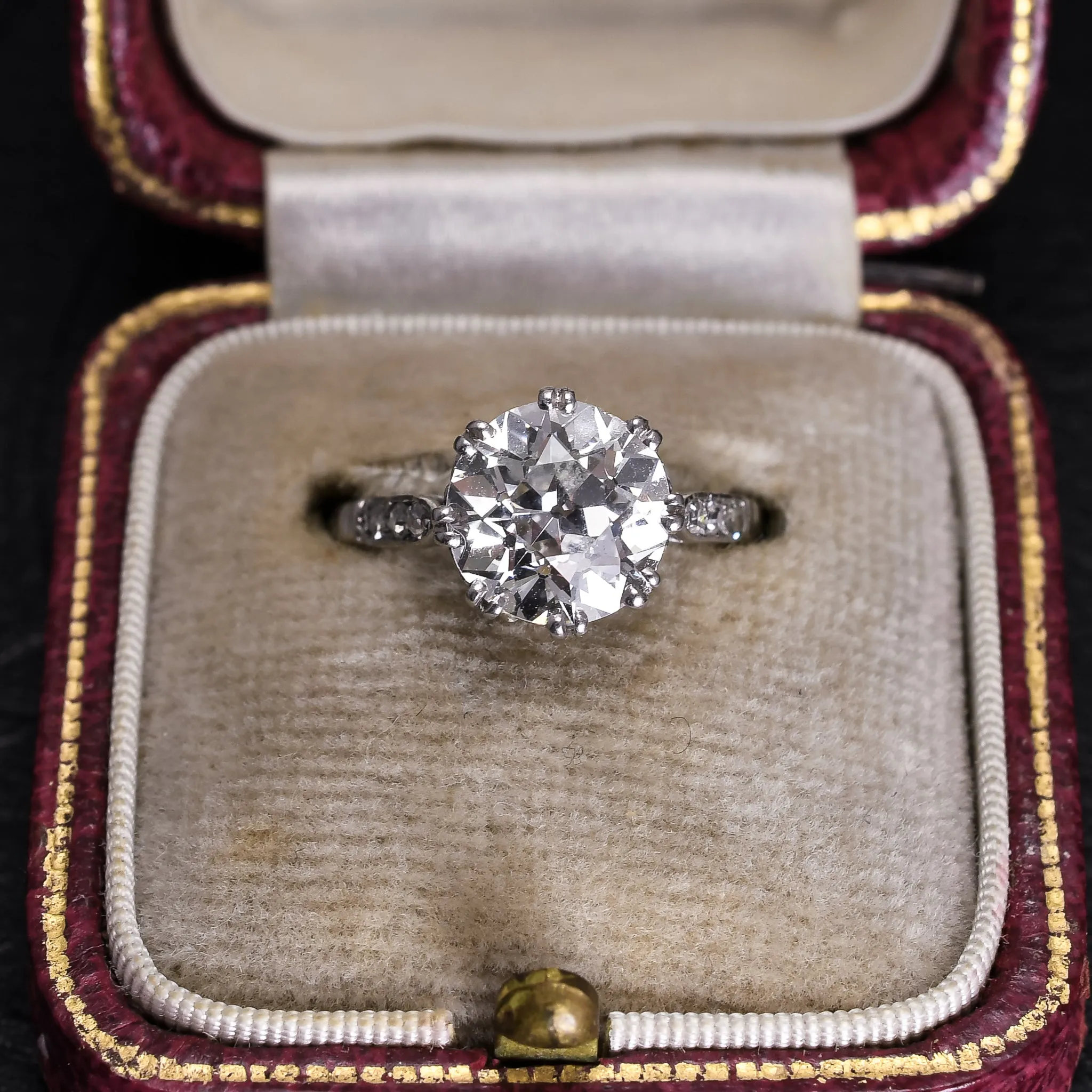 Antique 3.1ct Old European Cut Diamond Solitaire Engagement Ring