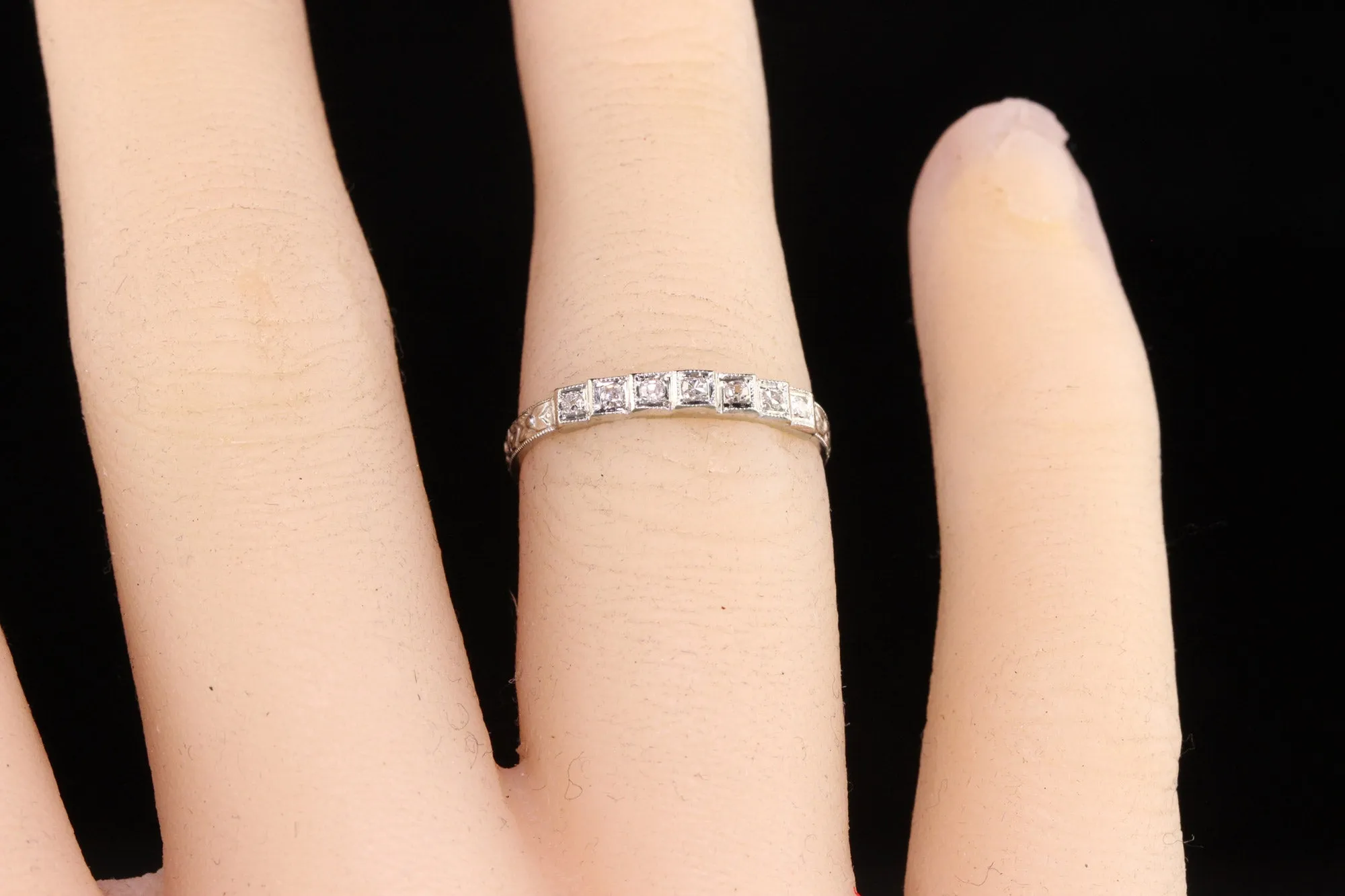 Antique Art Deco 18K White Gold Ring O Romance Diamond Wedding Band