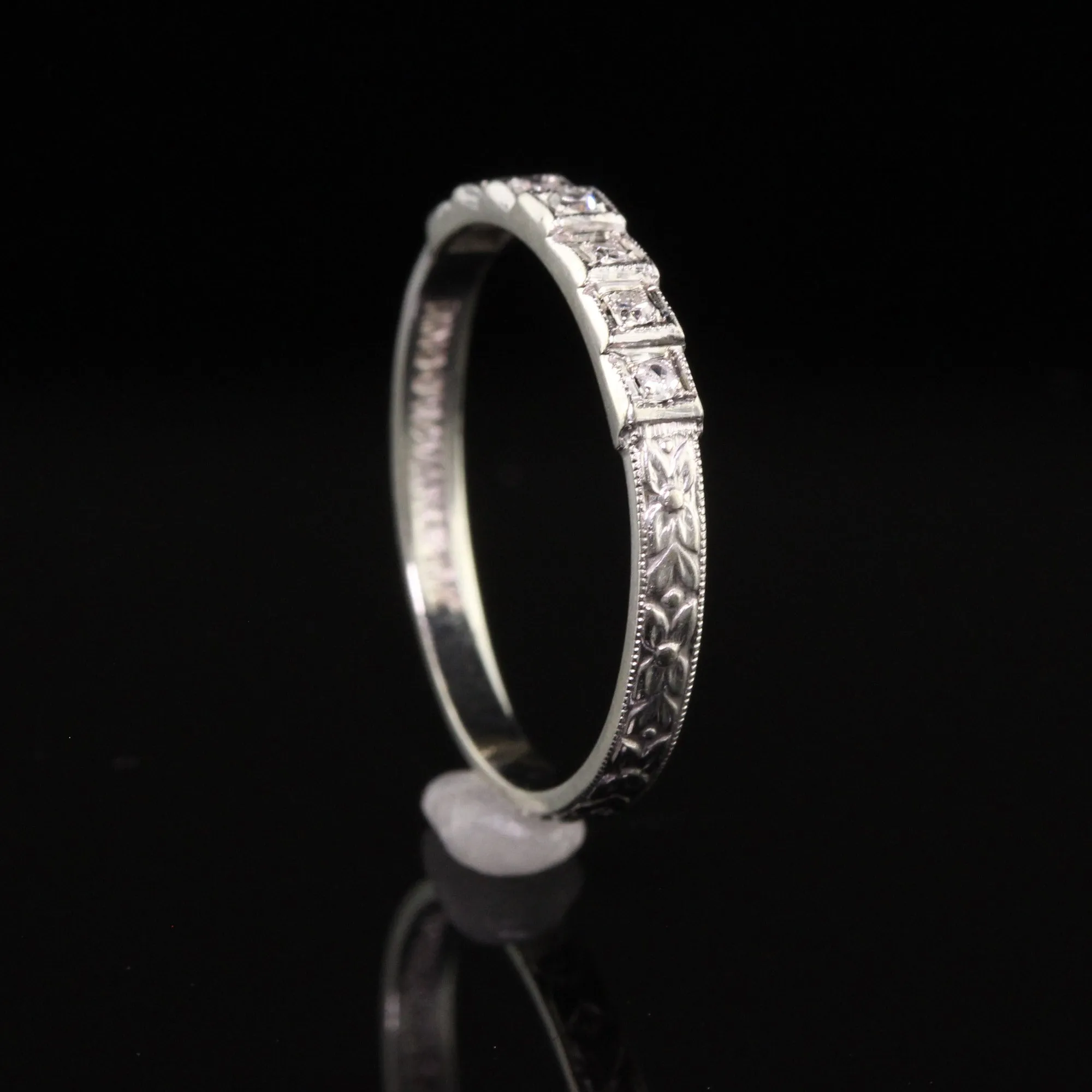 Antique Art Deco 18K White Gold Ring O Romance Diamond Wedding Band