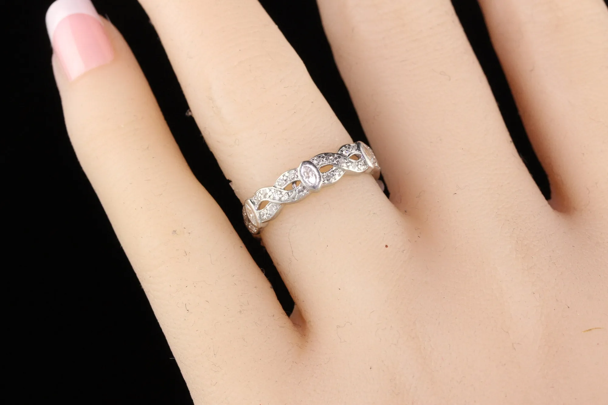 Antique Art Deco Platinum Diamond Marquise Single Cut Braid Eternity Band