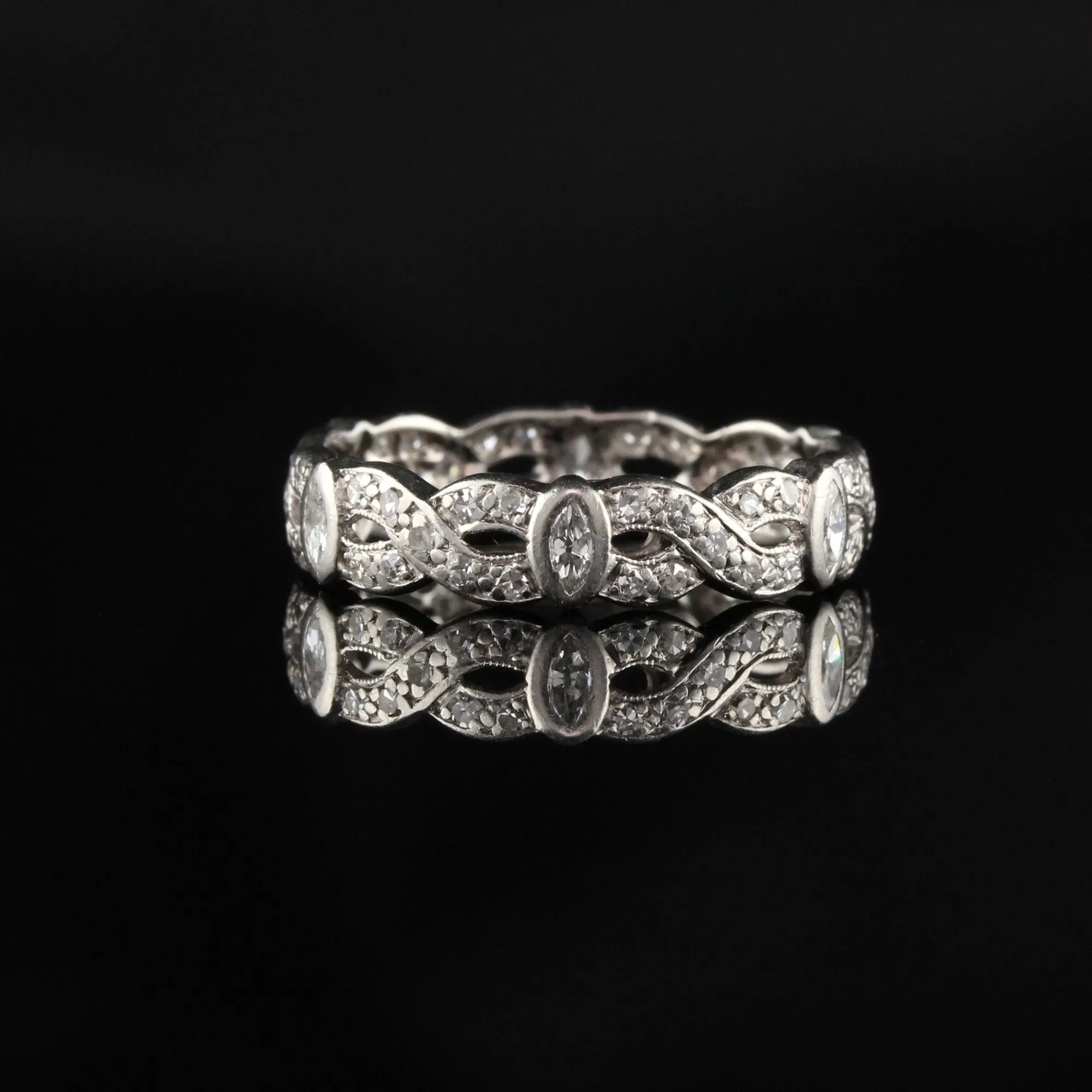 Antique Art Deco Platinum Diamond Marquise Single Cut Braid Eternity Band