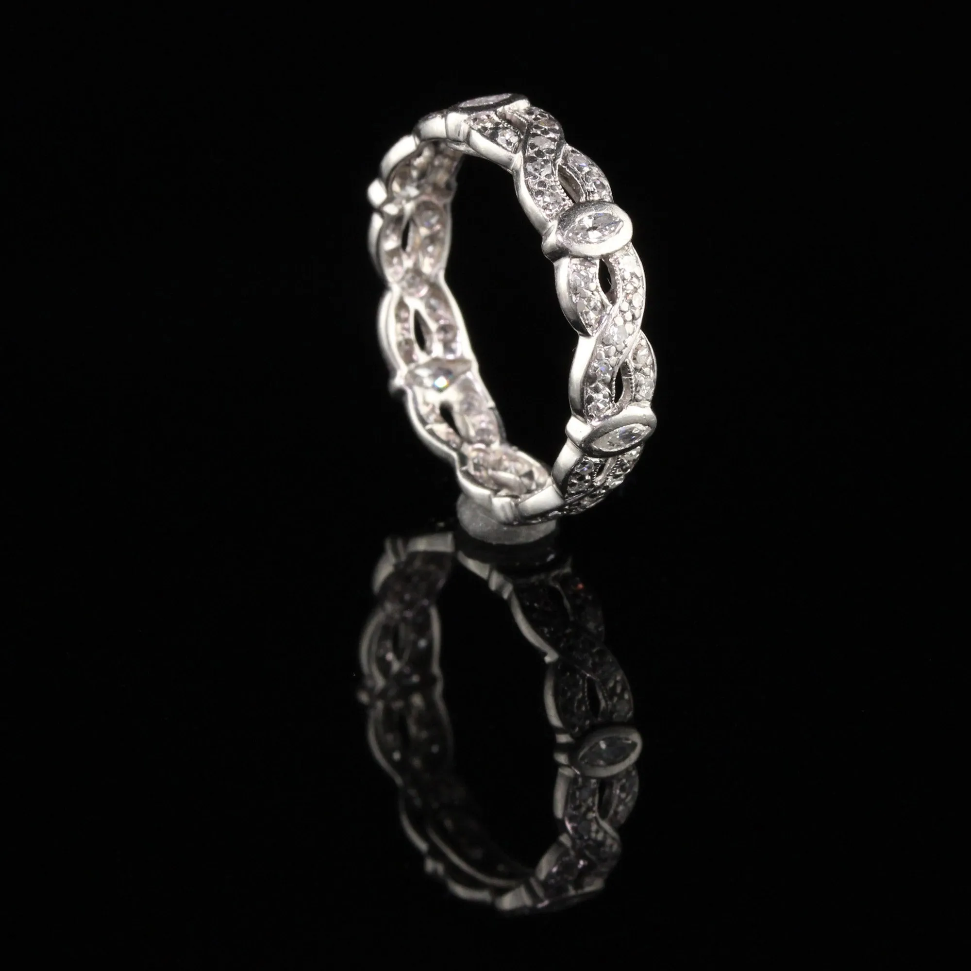 Antique Art Deco Platinum Diamond Marquise Single Cut Braid Eternity Band