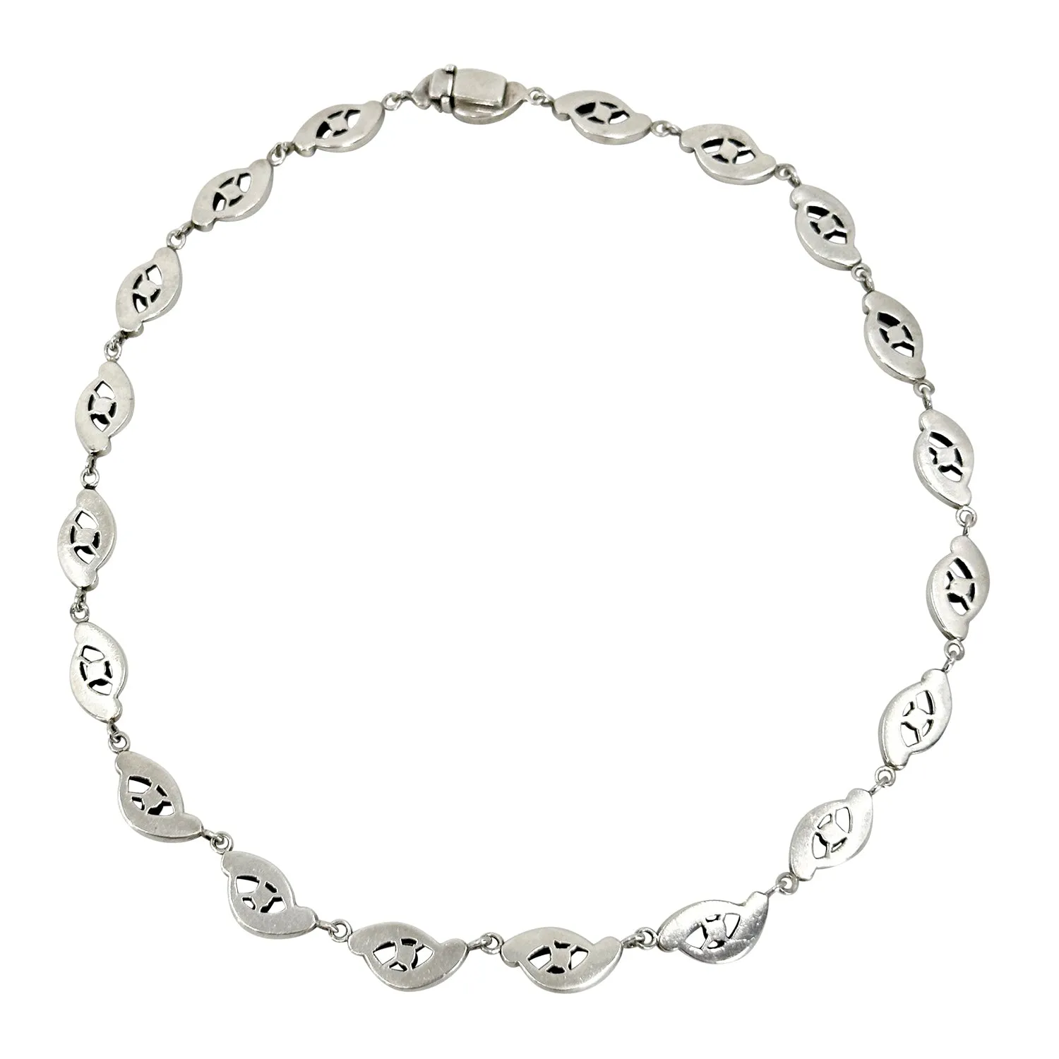 Antique Art Deco Seed Pearl Riviere Style Station Marcasite Link Choker Necklace- Sterling Silver 15 Inch