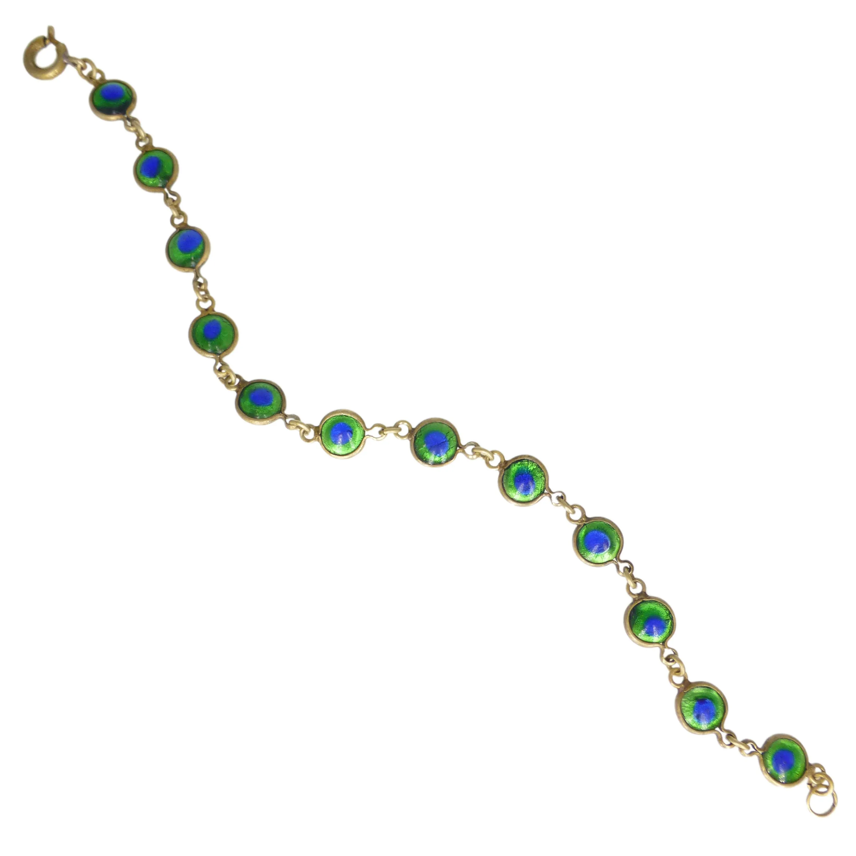 Antique Arts & Crafts Peacock Eye Foil Bracelet