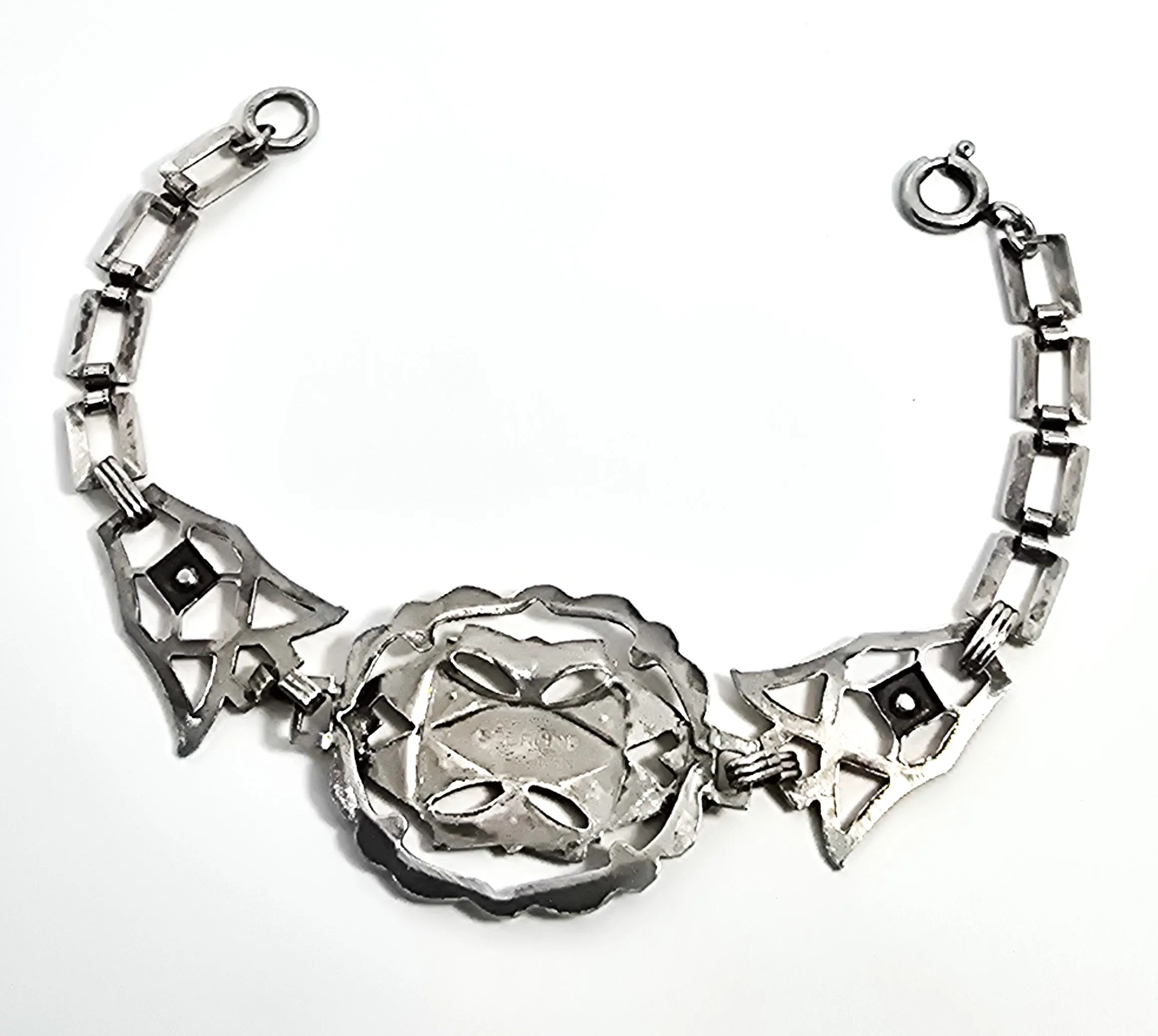Antique German Marcasite open work antique Art Deco sterling silver 6 inch bracelet