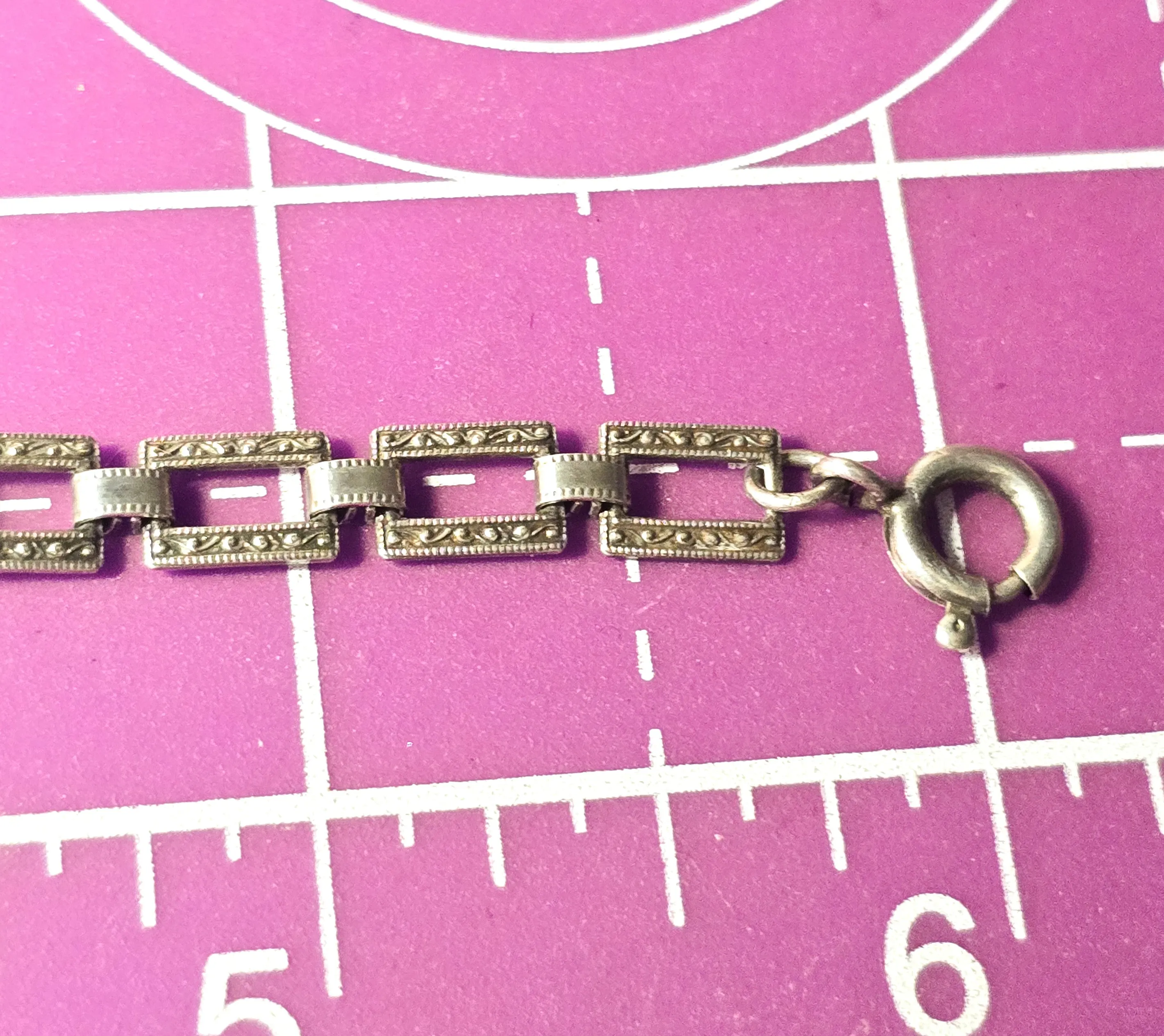 Antique German Marcasite open work antique Art Deco sterling silver 6 inch bracelet