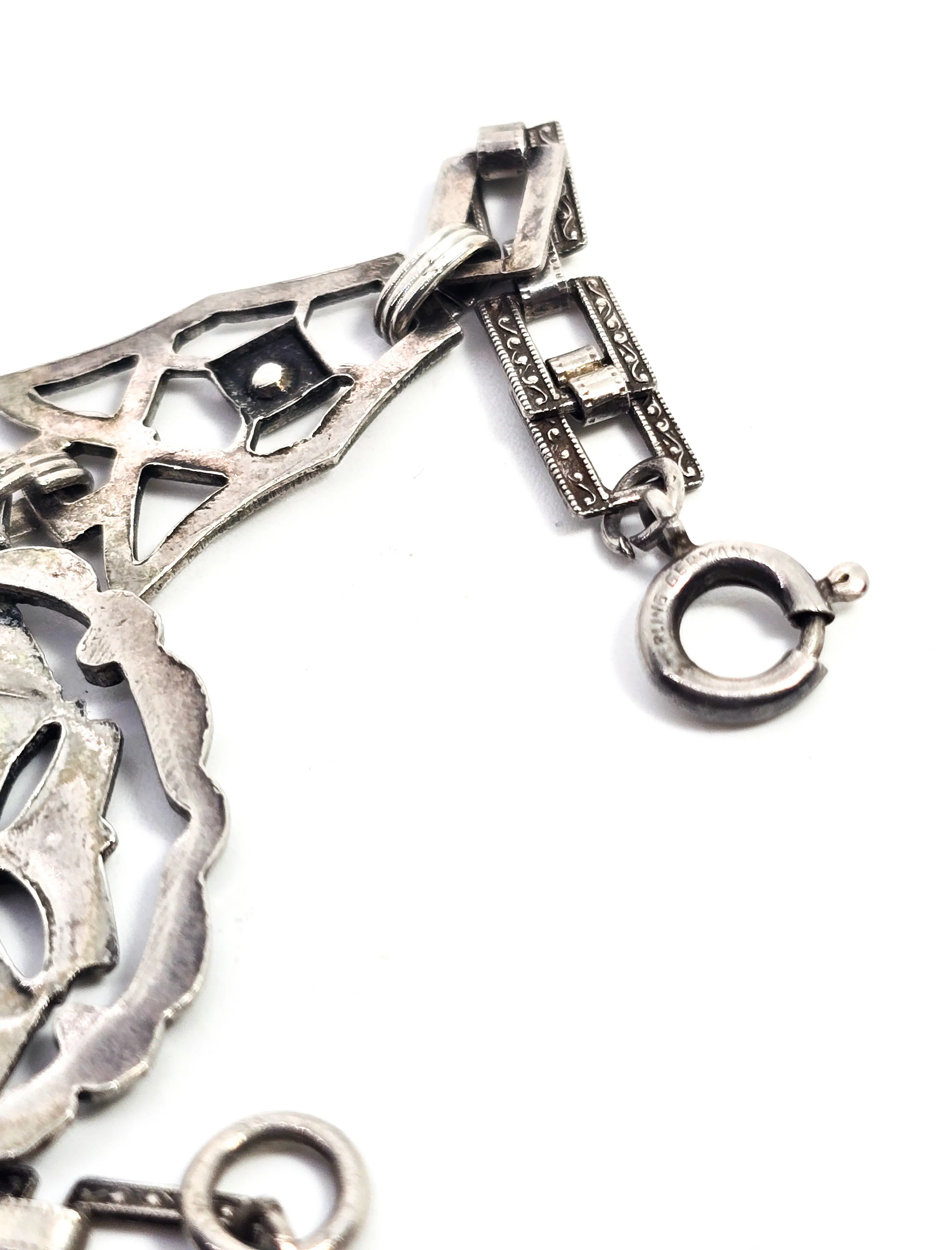 Antique German Marcasite open work antique Art Deco sterling silver 6 inch bracelet