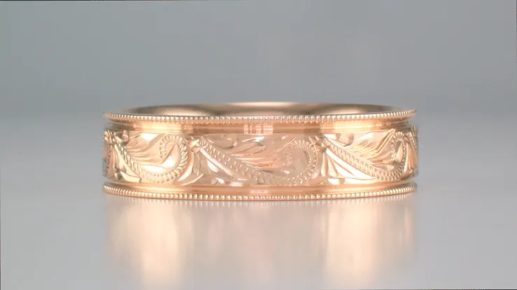Antique Hand Carved Scrolls Art Deco Mens Western Wedding Band in 14K Rose Gold - 6mm Wide
