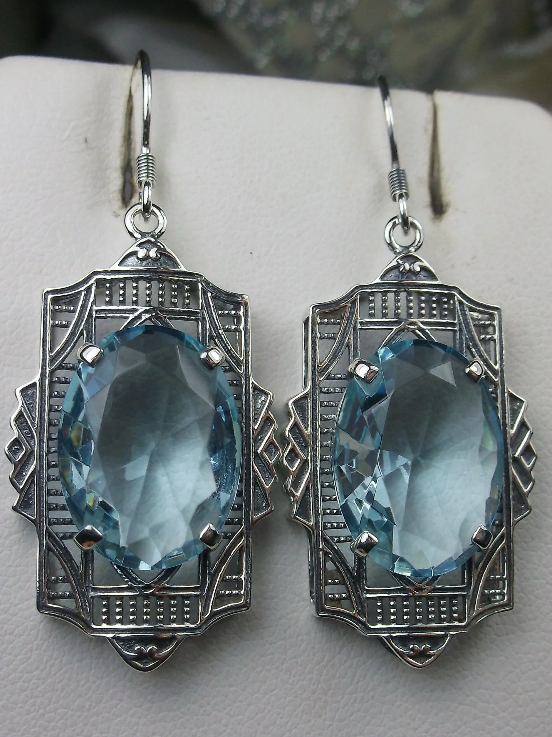 Aquamarine Earrings, Art Deco Jewelry #E19