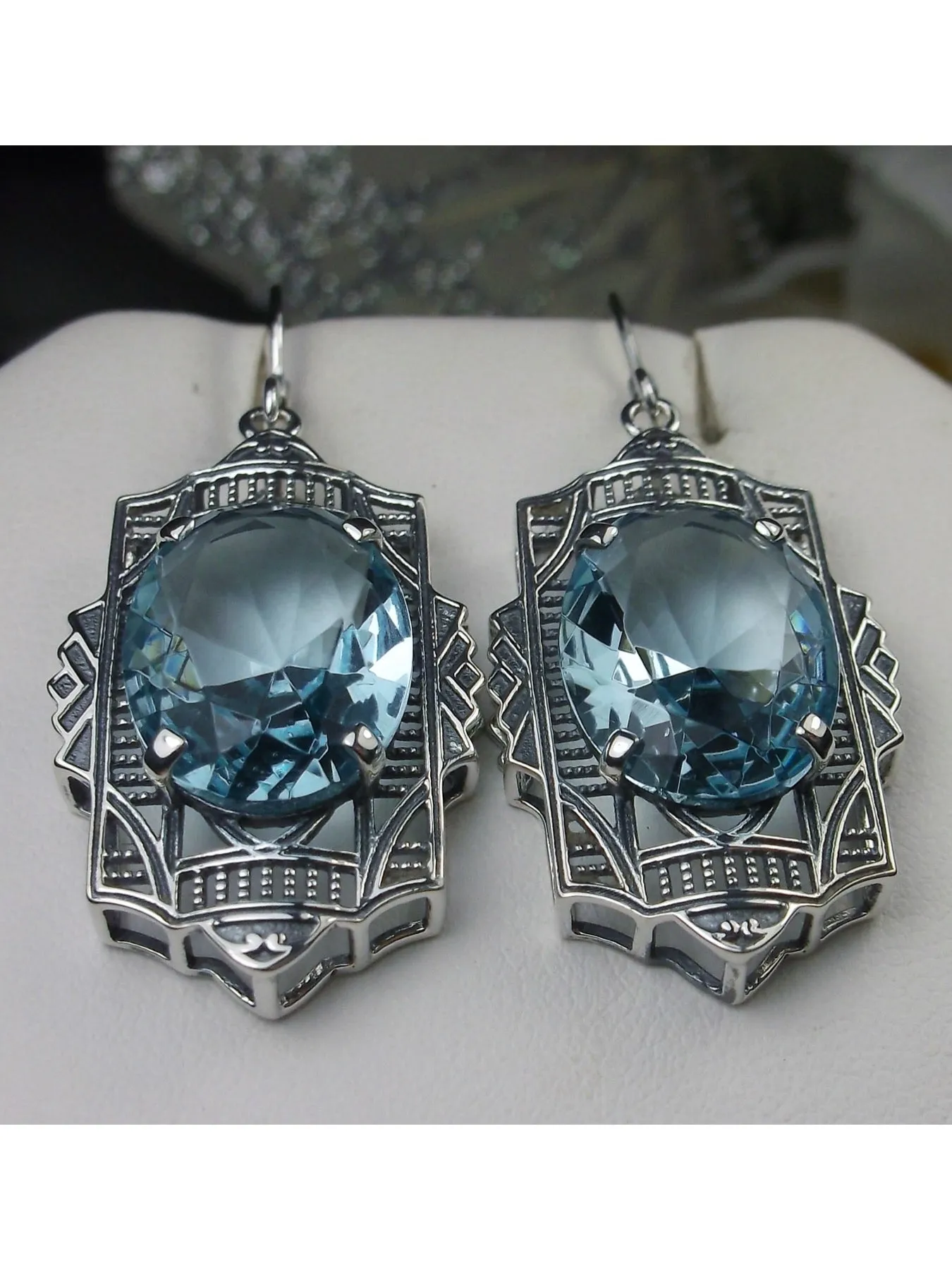 Aquamarine Earrings, Art Deco Jewelry #E19