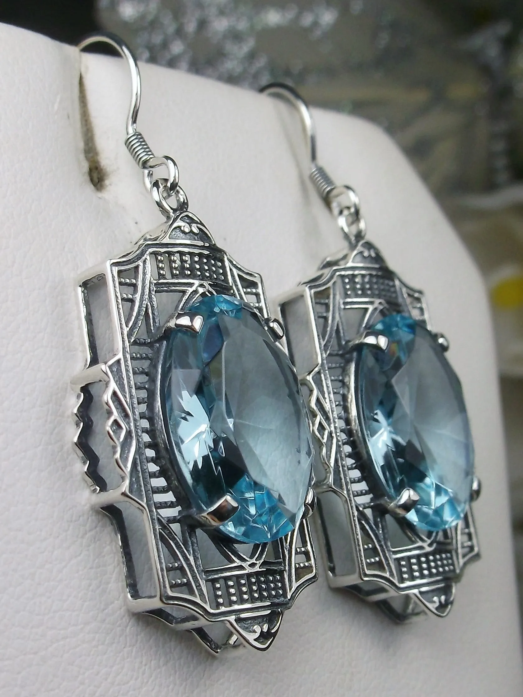 Aquamarine Earrings, Art Deco Jewelry #E19