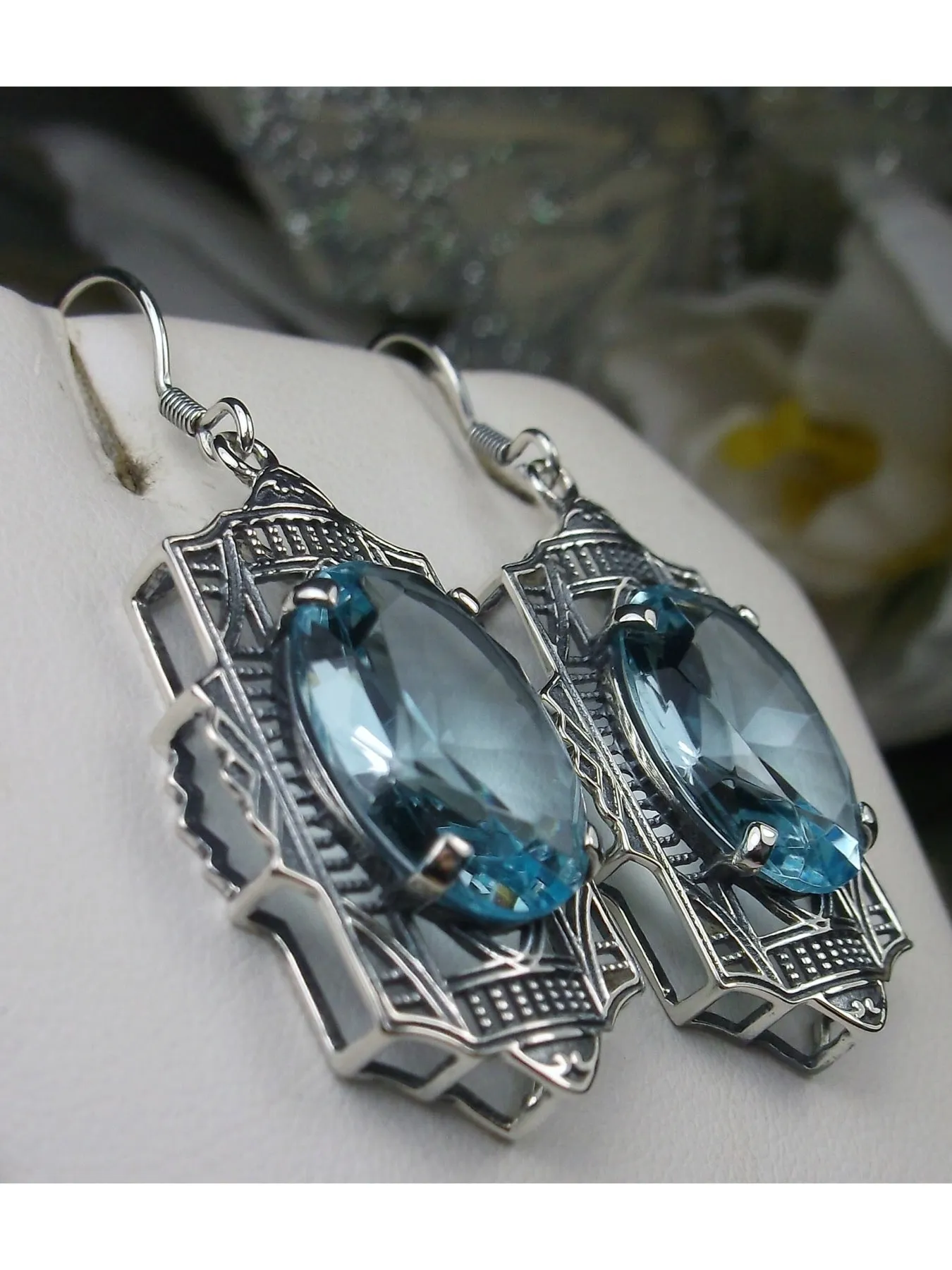 Aquamarine Earrings, Art Deco Jewelry #E19
