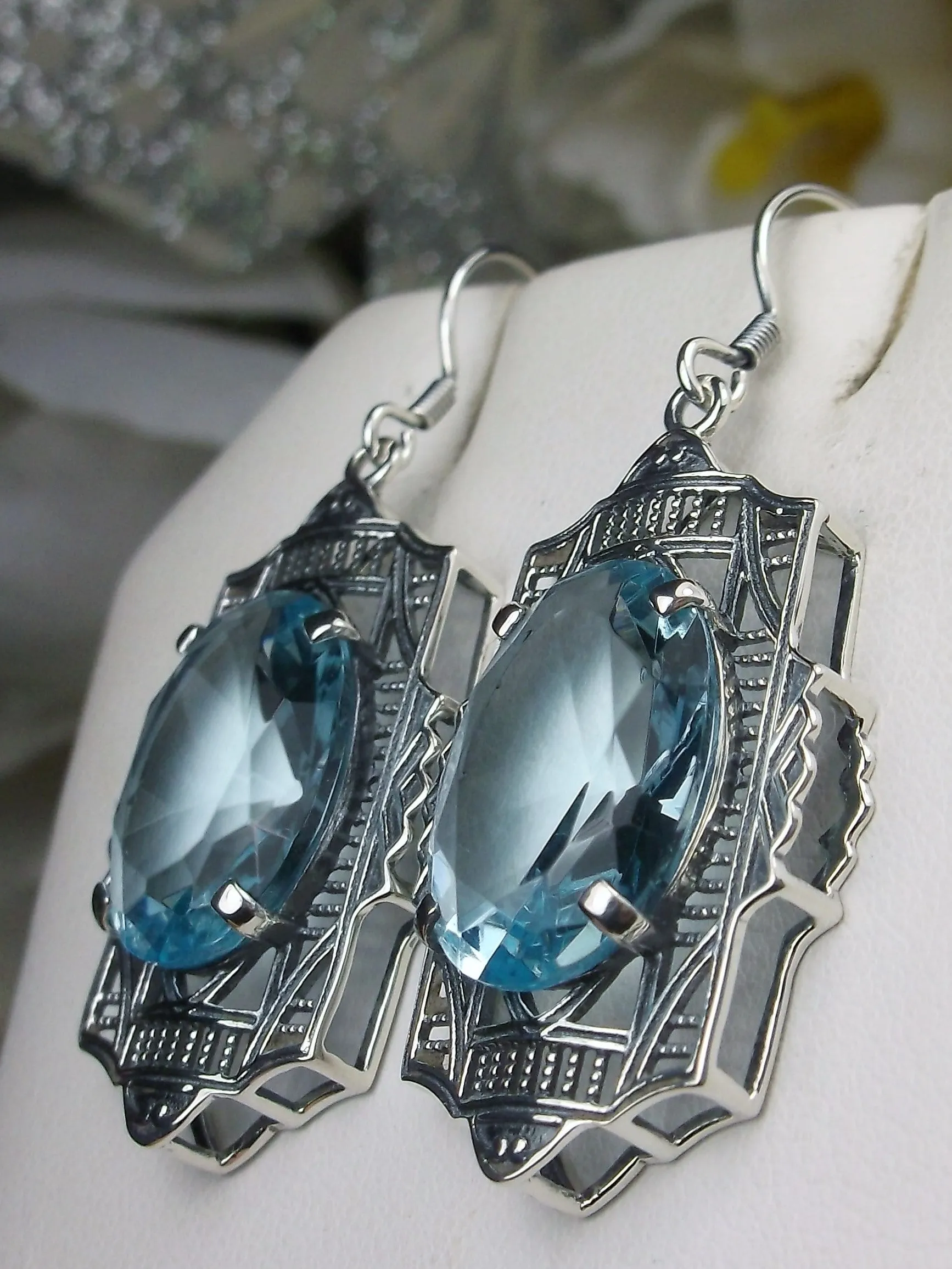 Aquamarine Earrings, Art Deco Jewelry #E19