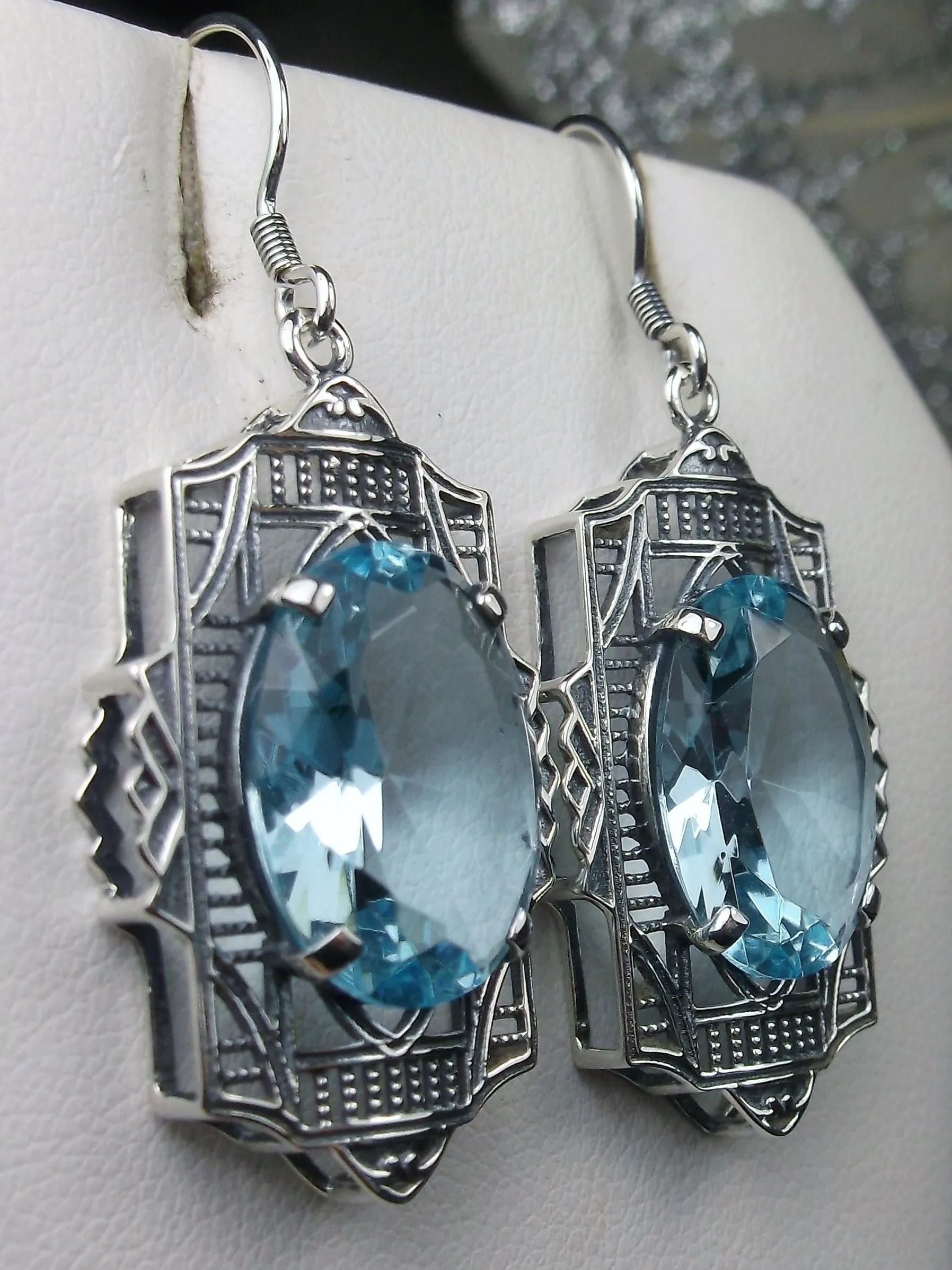 Aquamarine Earrings, Art Deco Jewelry #E19