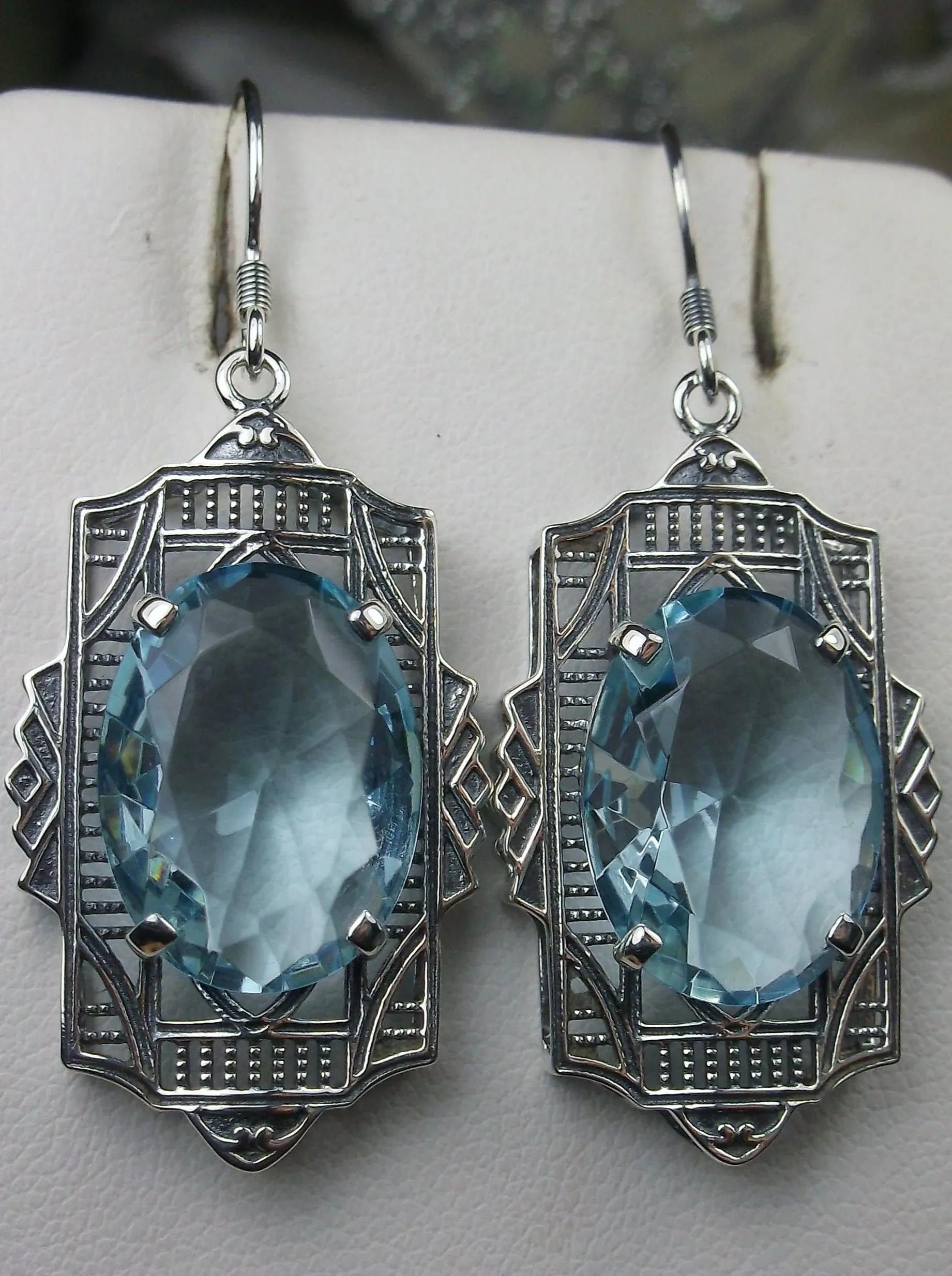 Aquamarine Earrings, Art Deco Jewelry #E19