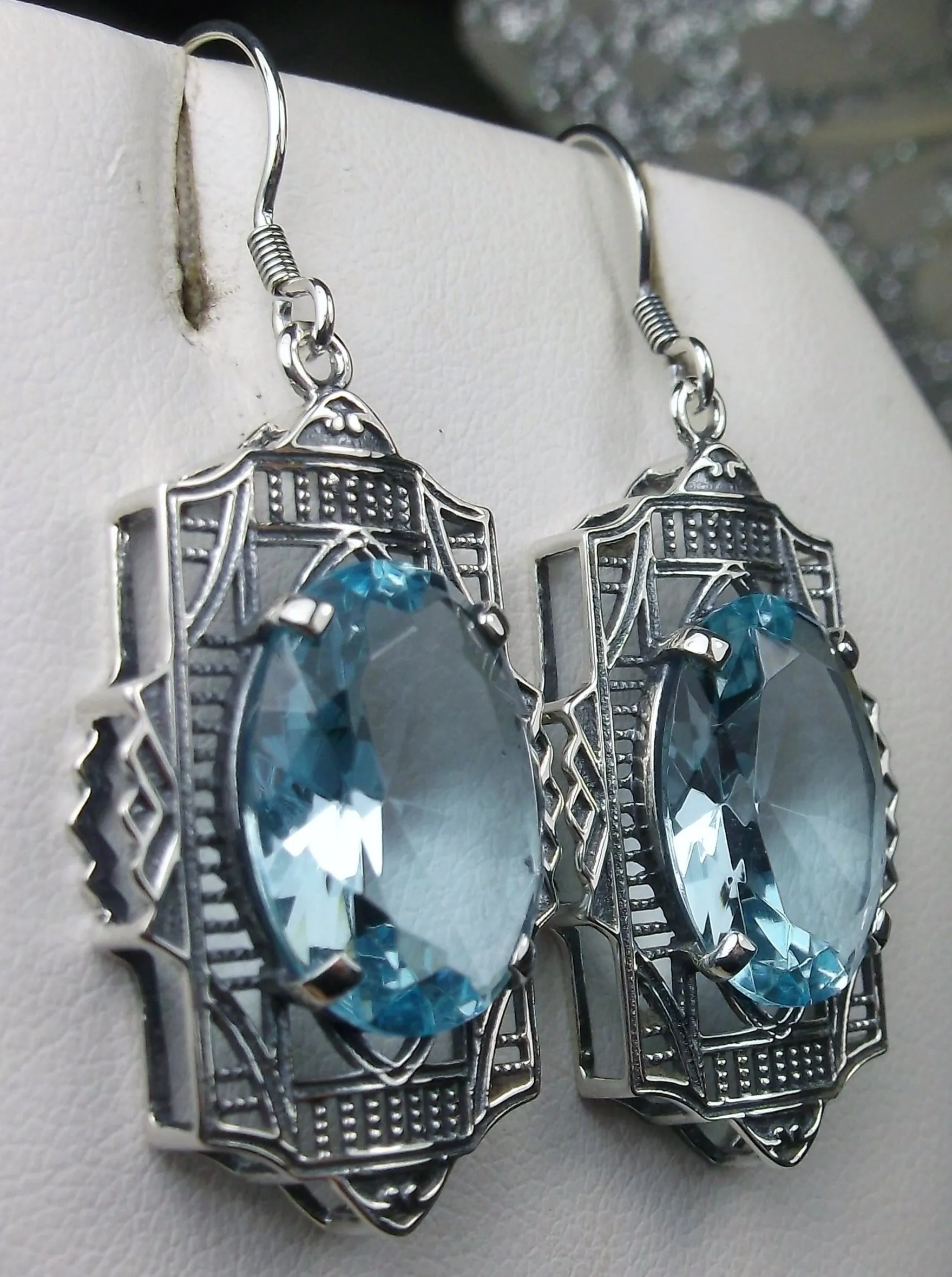 Aquamarine Earrings, Art Deco Jewelry #E19