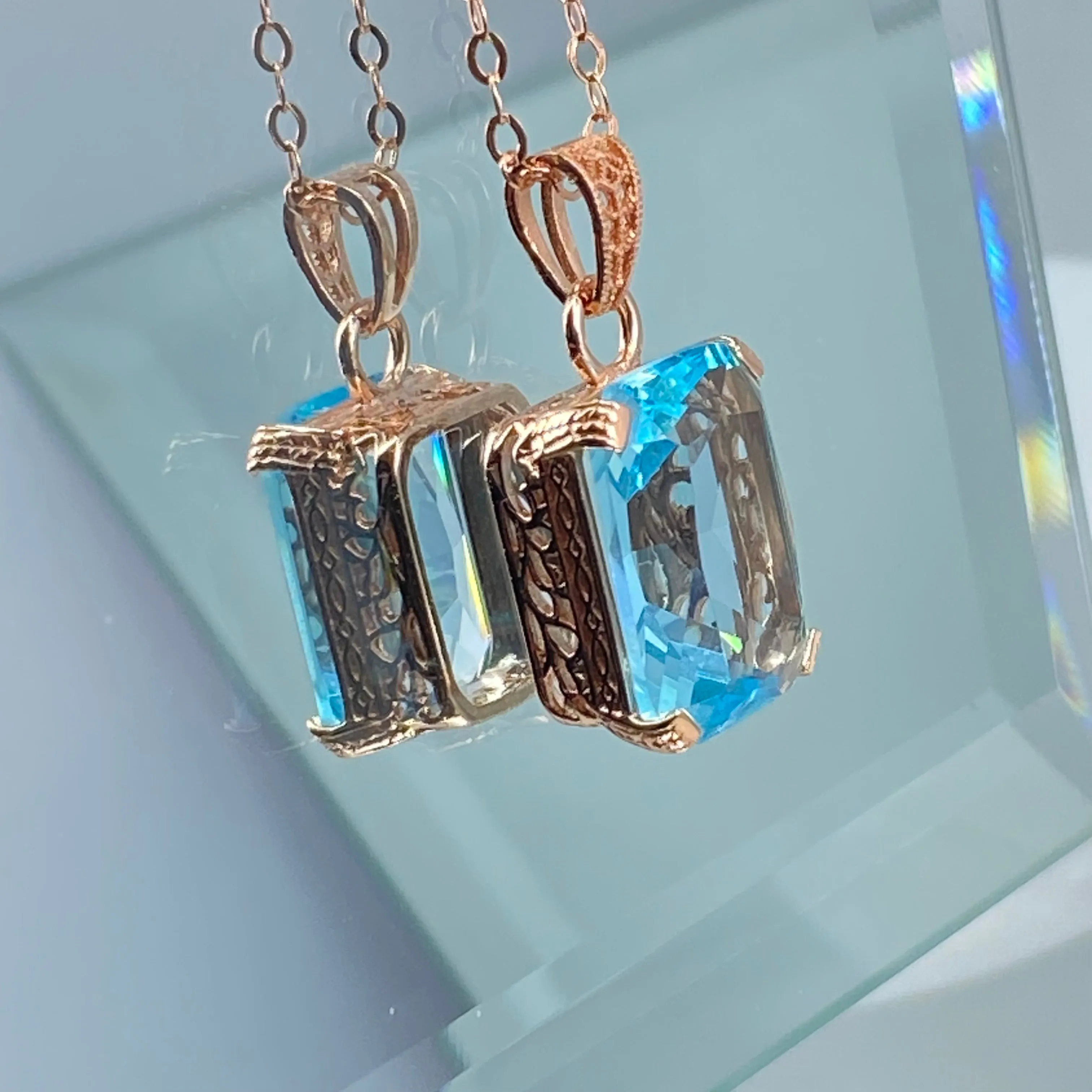 Aquamarine Pendant, Art Deco Filigree, P5