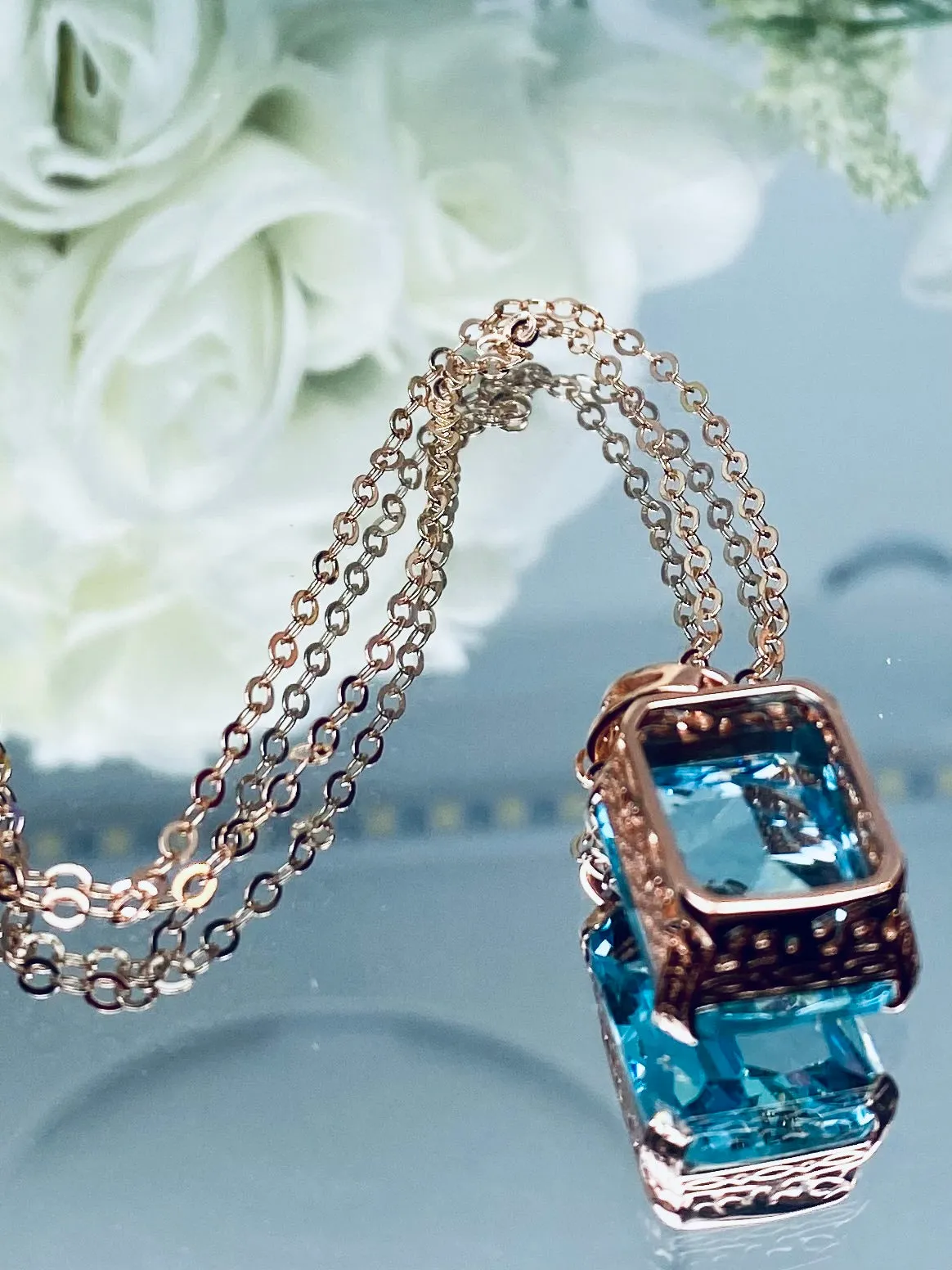 Aquamarine Pendant, Art Deco Filigree, P5