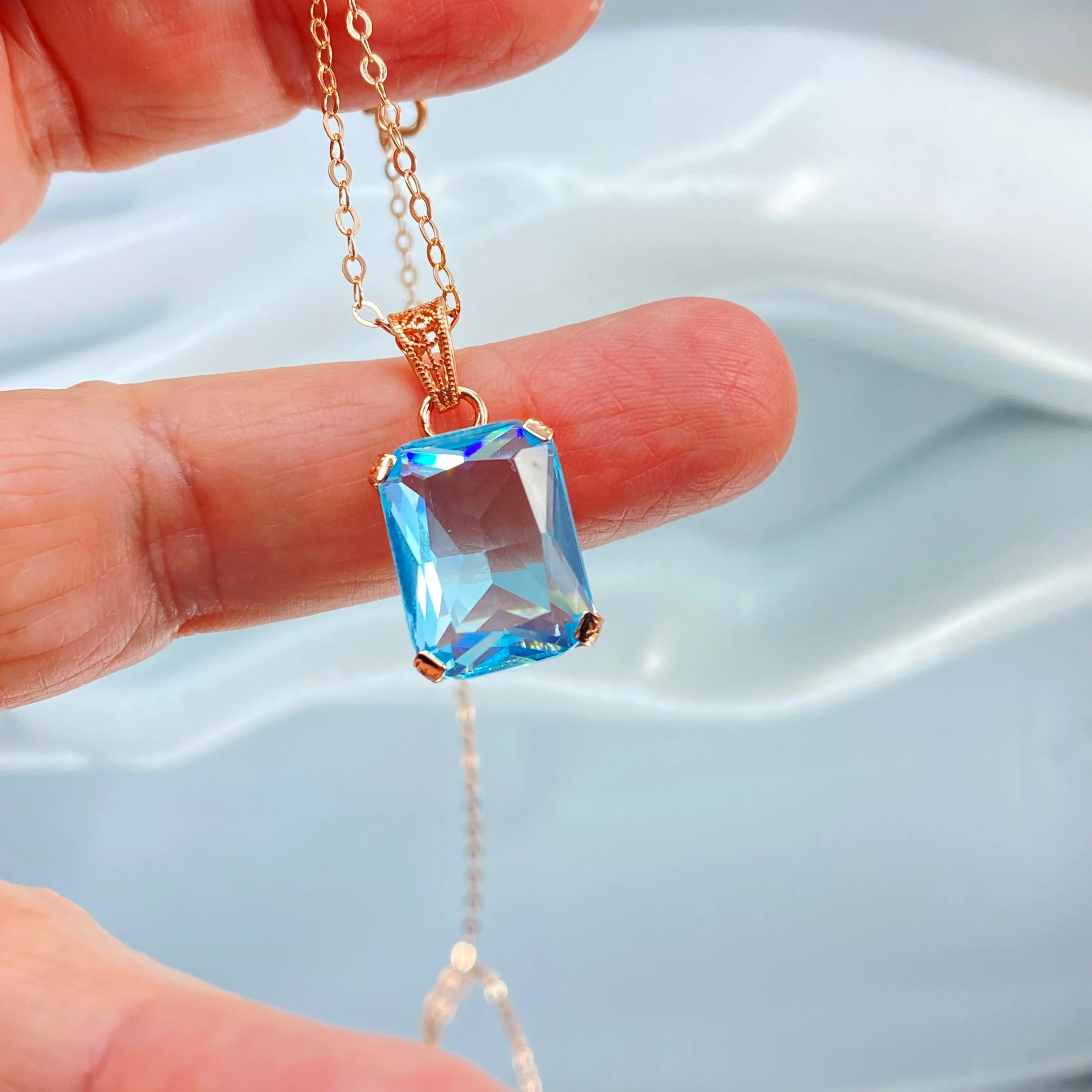 Aquamarine Pendant, Art Deco Filigree, P5