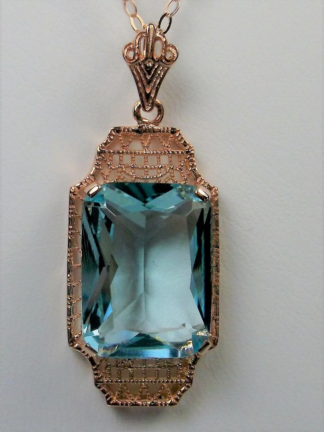 Aquamarine Pendant, Rose Gold Overlay, 1930s Art Deco Jewelry #P13
